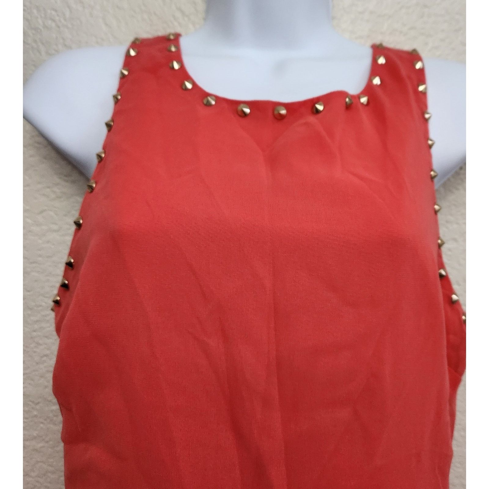 Other Bebe Hot Coral Studded Neckline Sleeveless Mini Dress 6 Size M / US 6-8 / IT 42-44 - 2 Thumbnail