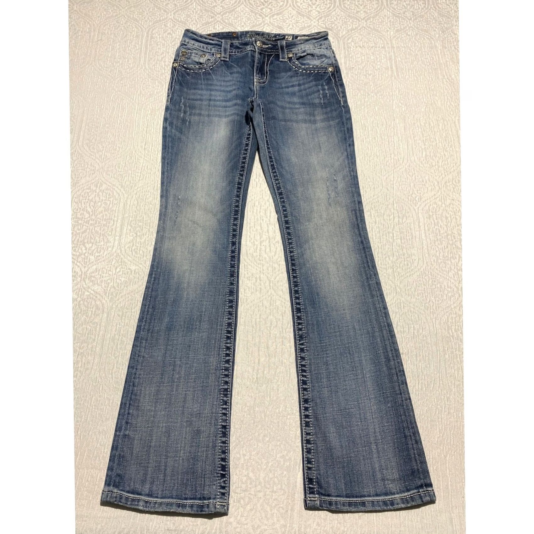 Miss Me Miss Me Relaxed Boot Jeans Blue 27 5-Pocket Denim Rhinestone Embellished Distressed Bootcut Y2K Bling Women Mens Size 27" / US 4 / IT 40 - 3 Thumbnail