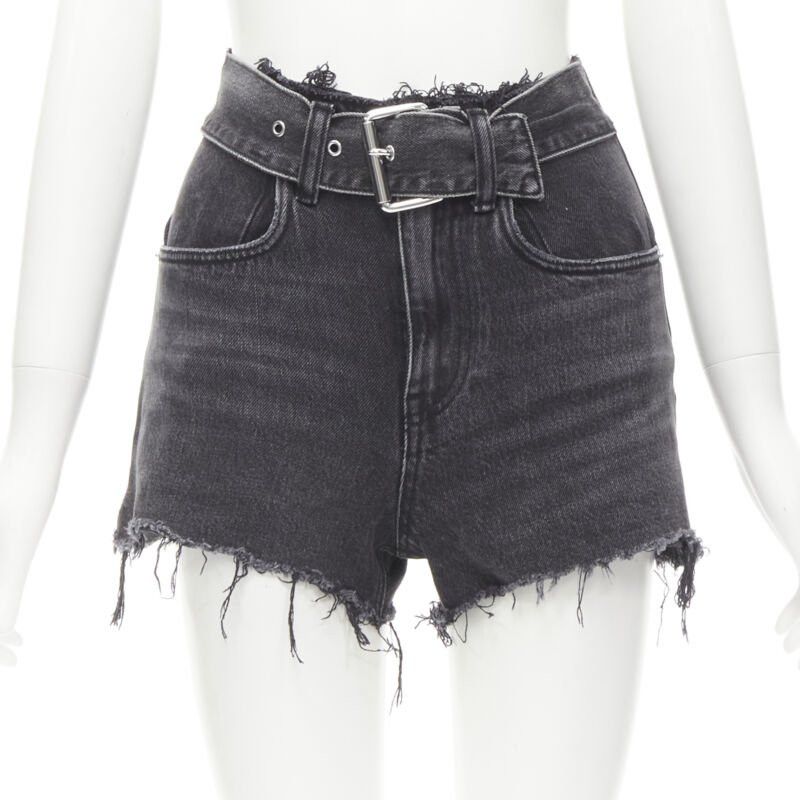 Alexander Wang ALEXANDER WANG black washed denim silver buckle cut off frayed shorts 24" Size 24" / US 00 / IT 34 - 1 Thumbnail