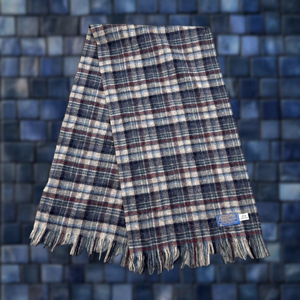Pendleton VINTAGE Pendleton Scarf Plaid 100% Virgin Wool Blue Fringe Men Adult Wool Classic USA Made Tassels Size ONE SIZE - 1 Thumbnail