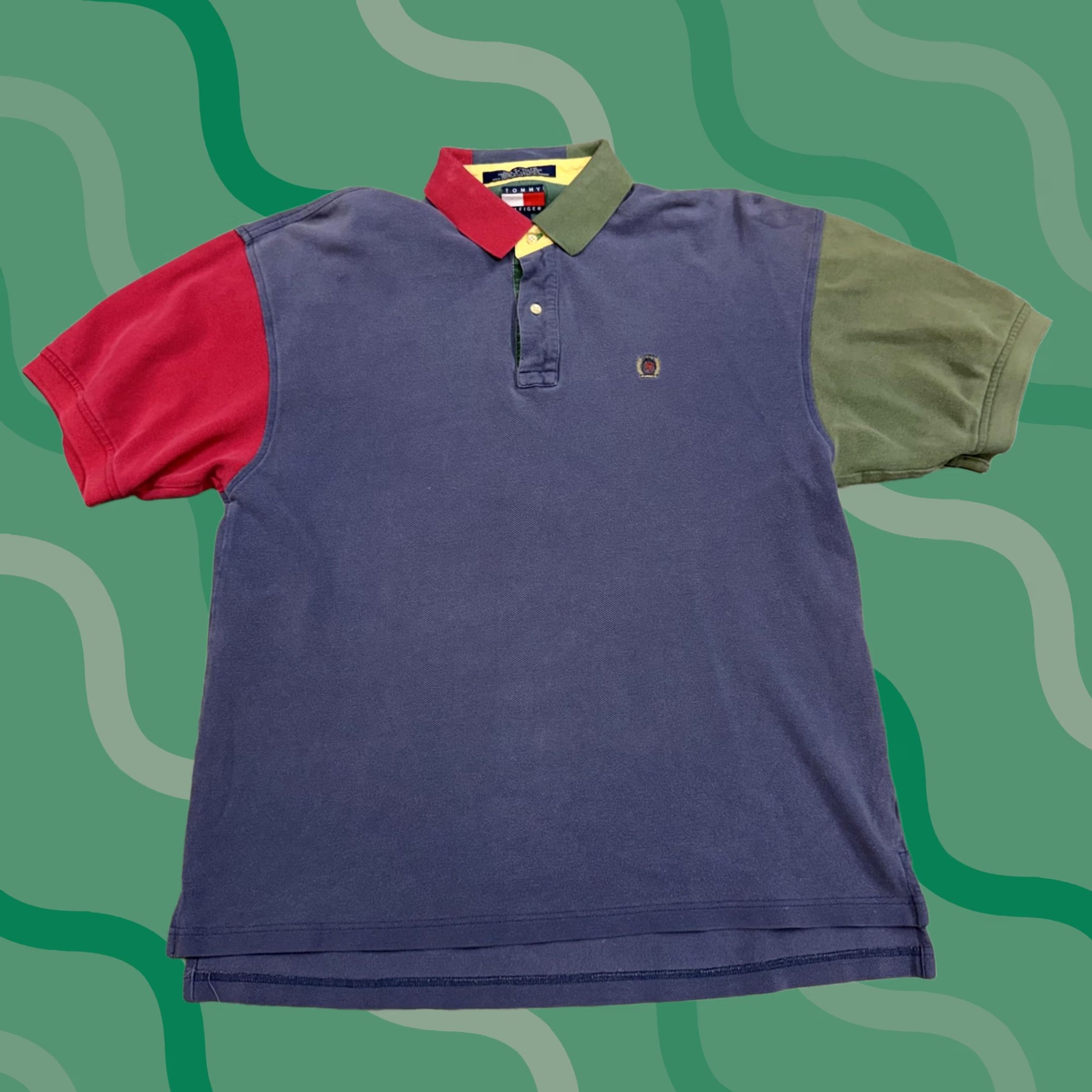 Tommy Hilfiger Tommy Hilfiger Polo Shirt Mens Large Multicolor Colorblock Crest Logo Casual Size US L / EU 52-54 / 3 - 1 Thumbnail