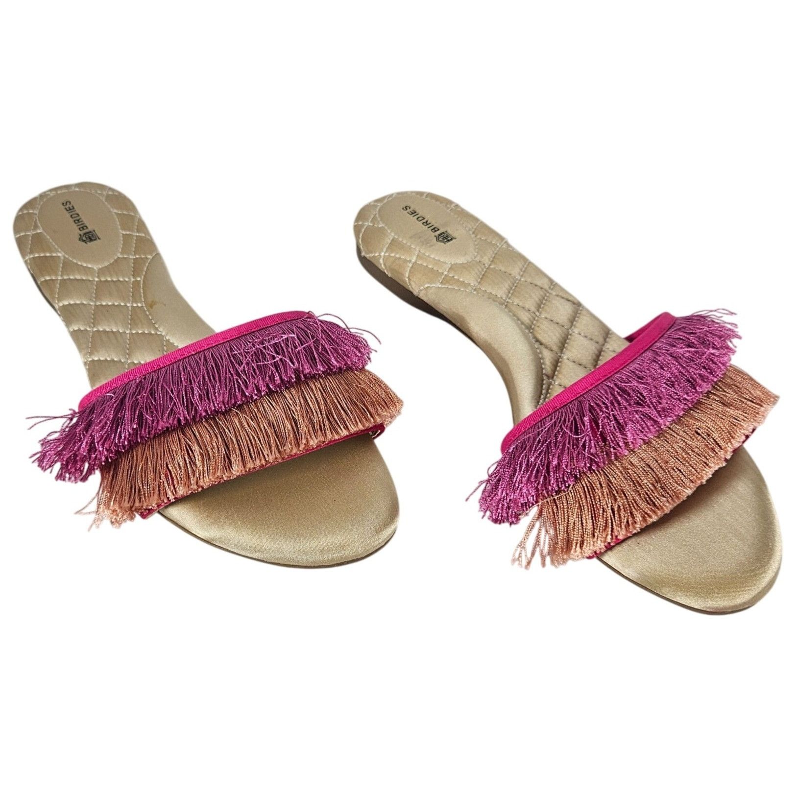 Other Birdies Women Fringed Slide Sandals 9 Pink Orange Resort Boh Size US 9 / IT 39 - 3 Thumbnail