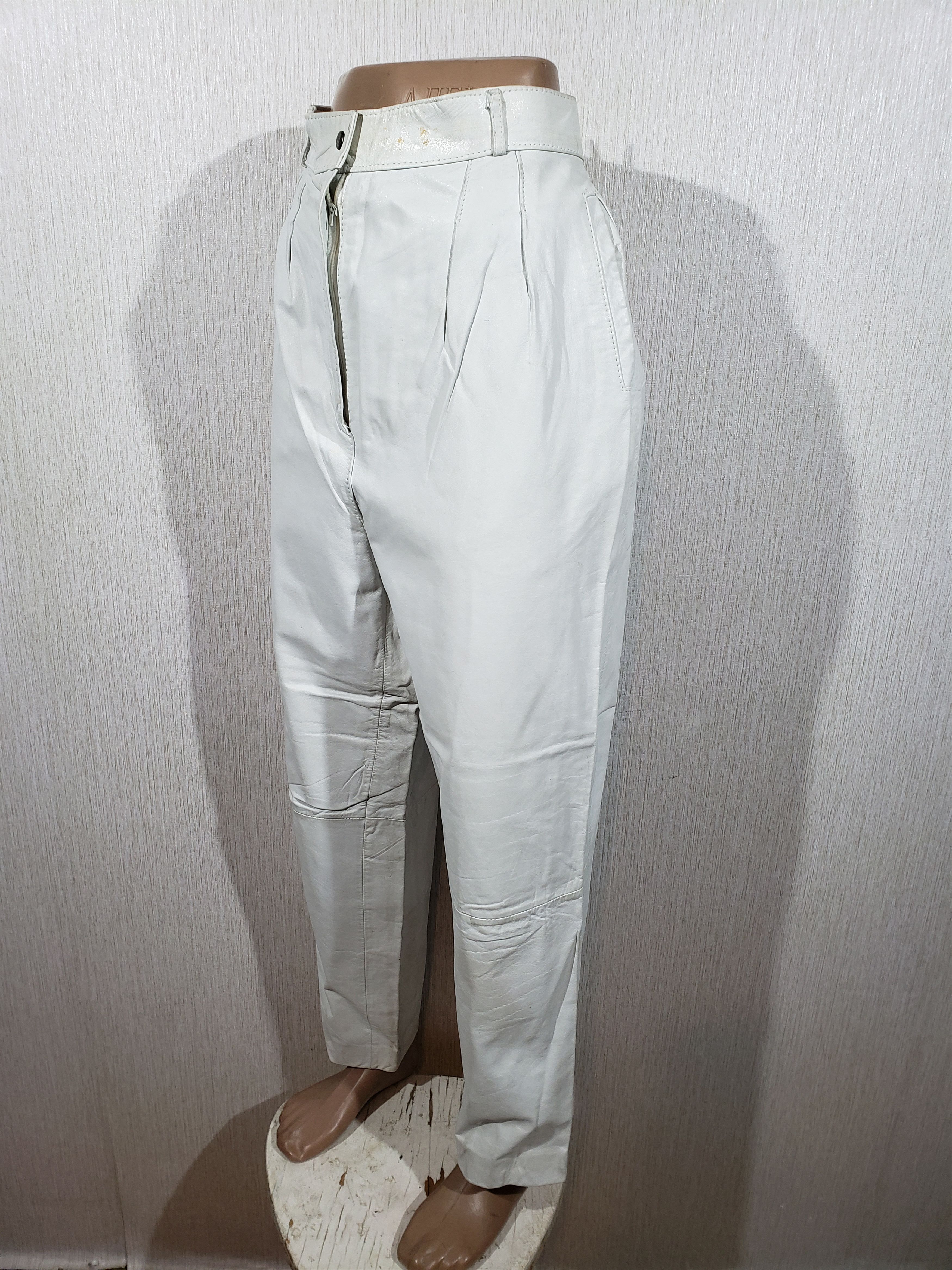 Genuine Leather White women's pants with pockets. Size 30" / US 8 / IT 44 - 3 Thumbnail