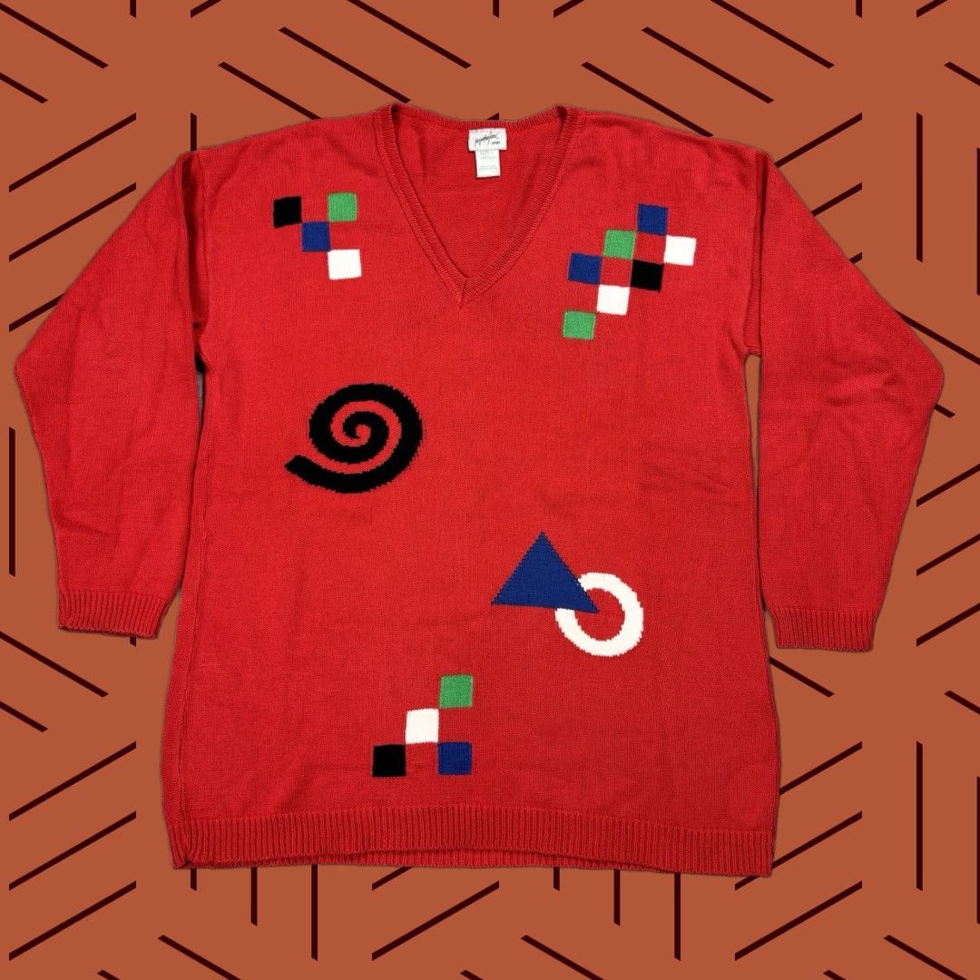 Vintage VTG 90s Jacqueline Ferrar Geometric Wool/Cotton Knit Dress Shirt Dress Womens L Red 1990s Abstract Geometric Casual Vintage Clothing Size L / US 10 / IT 46 - 1 Thumbnail