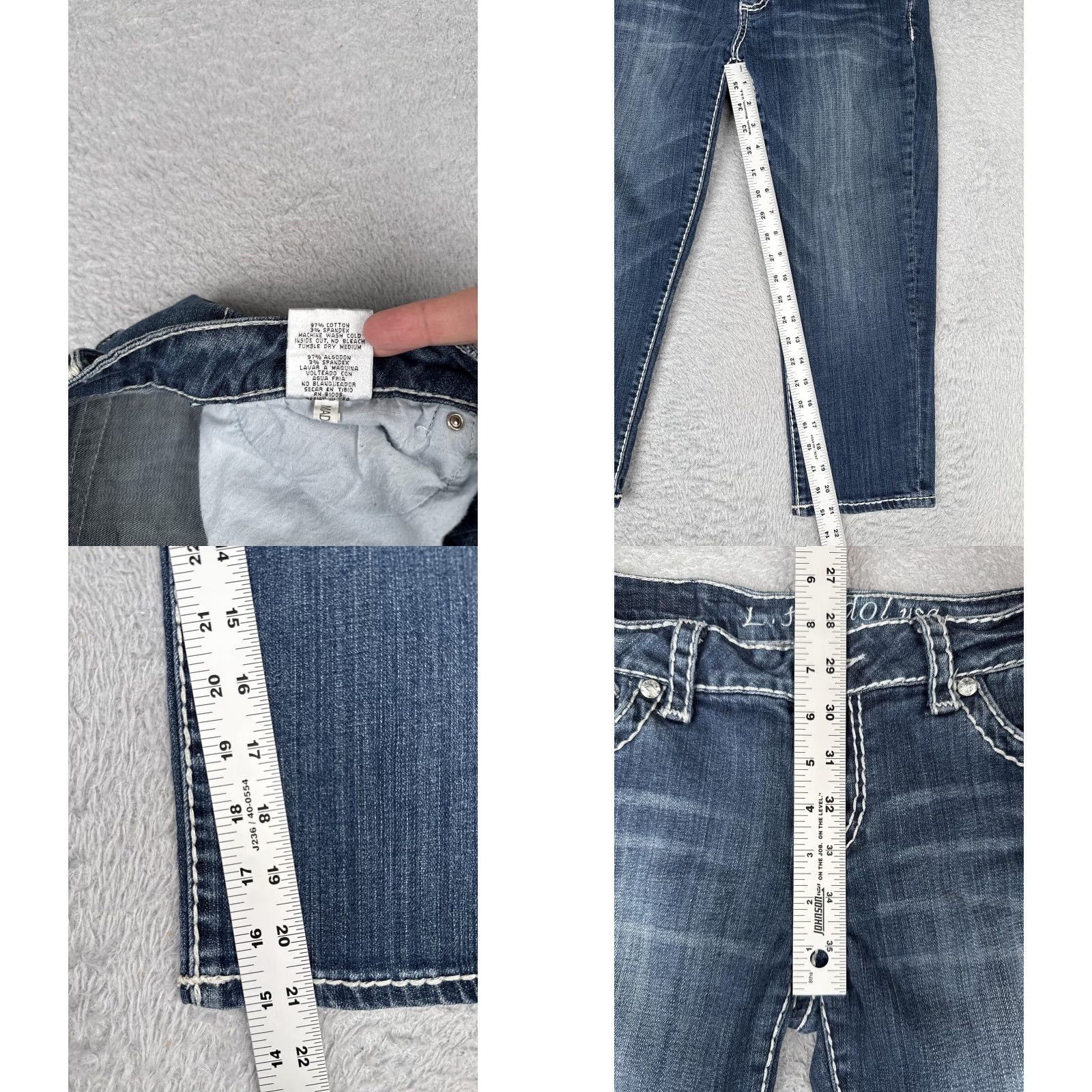 Vintage L.A. Idol Jeans Women 11 Capri Cropped Embellished Rhinestone Pockets Blue Size 32" / US 10 / IT 46 - 8 Thumbnail