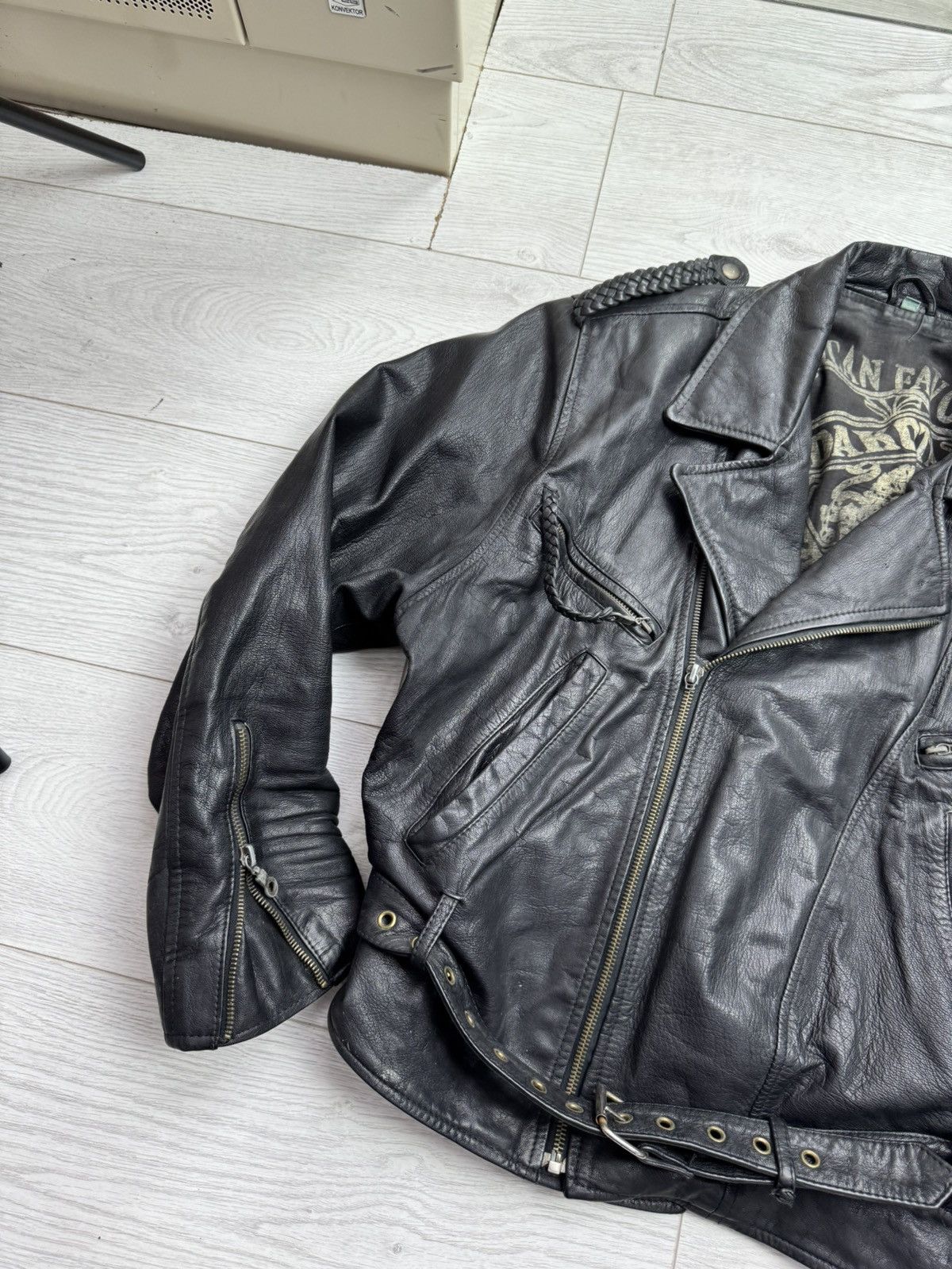 Genuine Leather × Vintage Vintage 80s Leather Gold Real Leather Motorcycle Jacket 44 Size US M / EU 48-50 / 2 - 2 Thumbnail