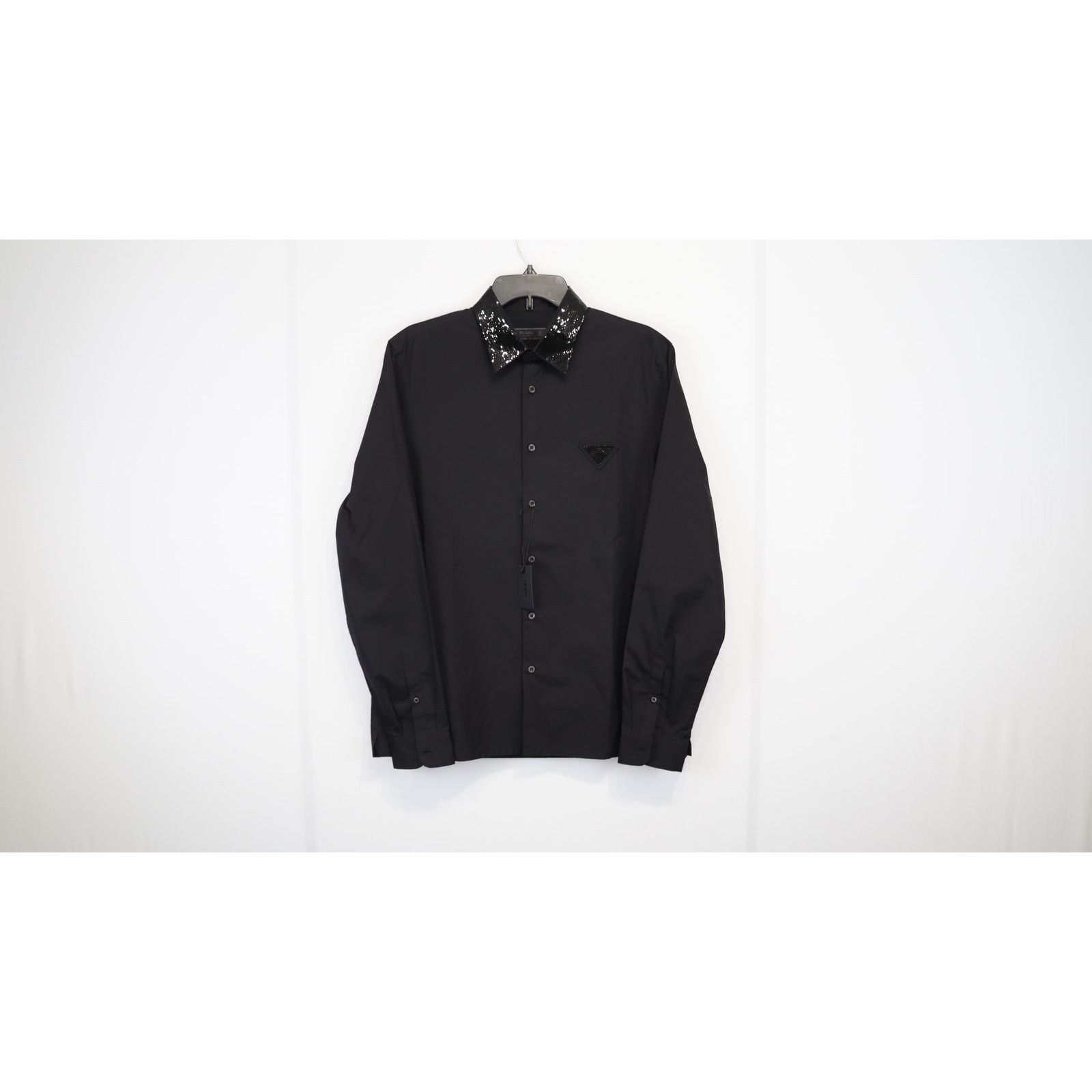 Prada o1rshd1 Popeline Cotton Shirt with Sequined Collar in Black Size US M / EU 48-50 / 2 - 1 Thumbnail