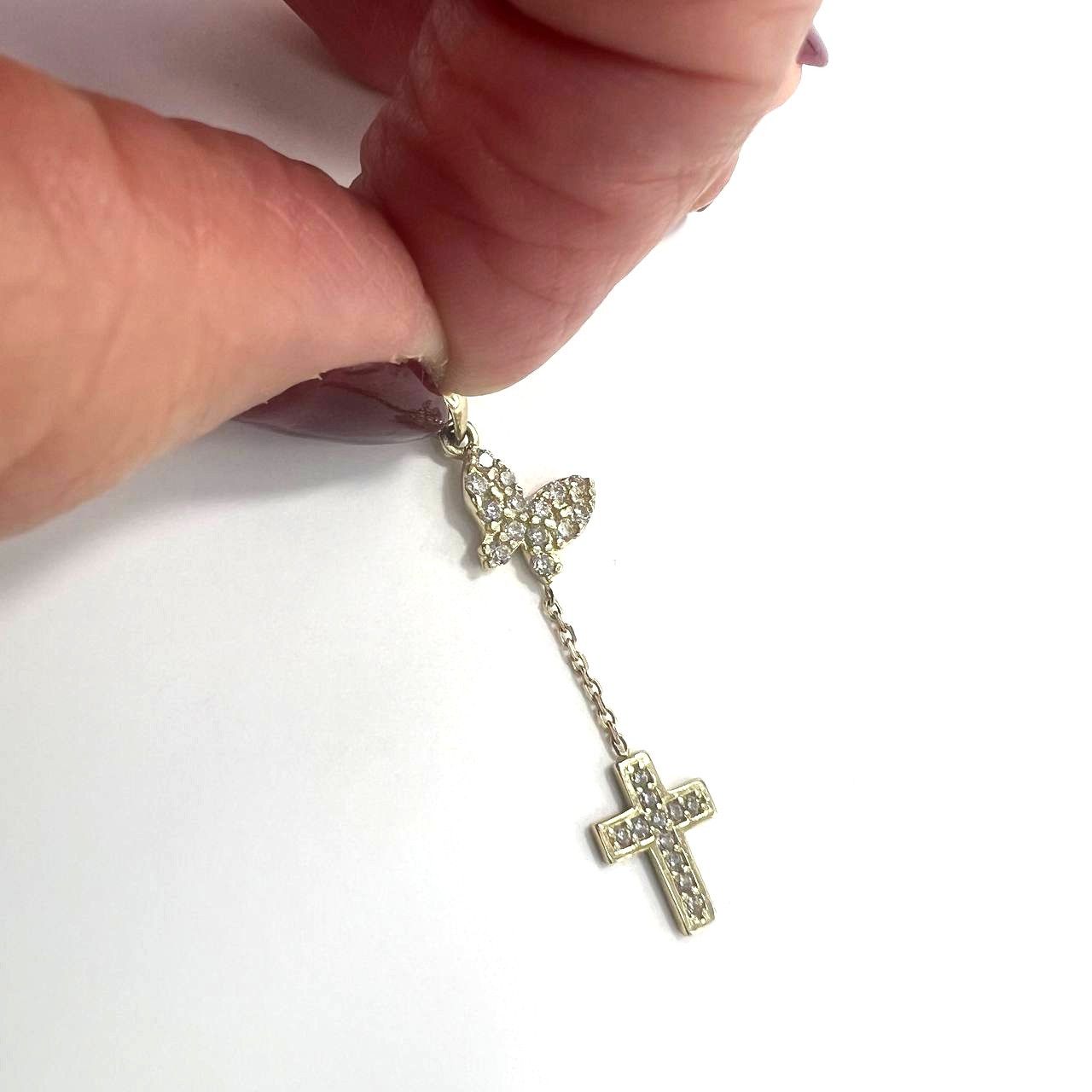 Other 14K Yellow Gold Butterfly & Cross Pendant –Graceful Design Size ONE SIZE - 2 Thumbnail