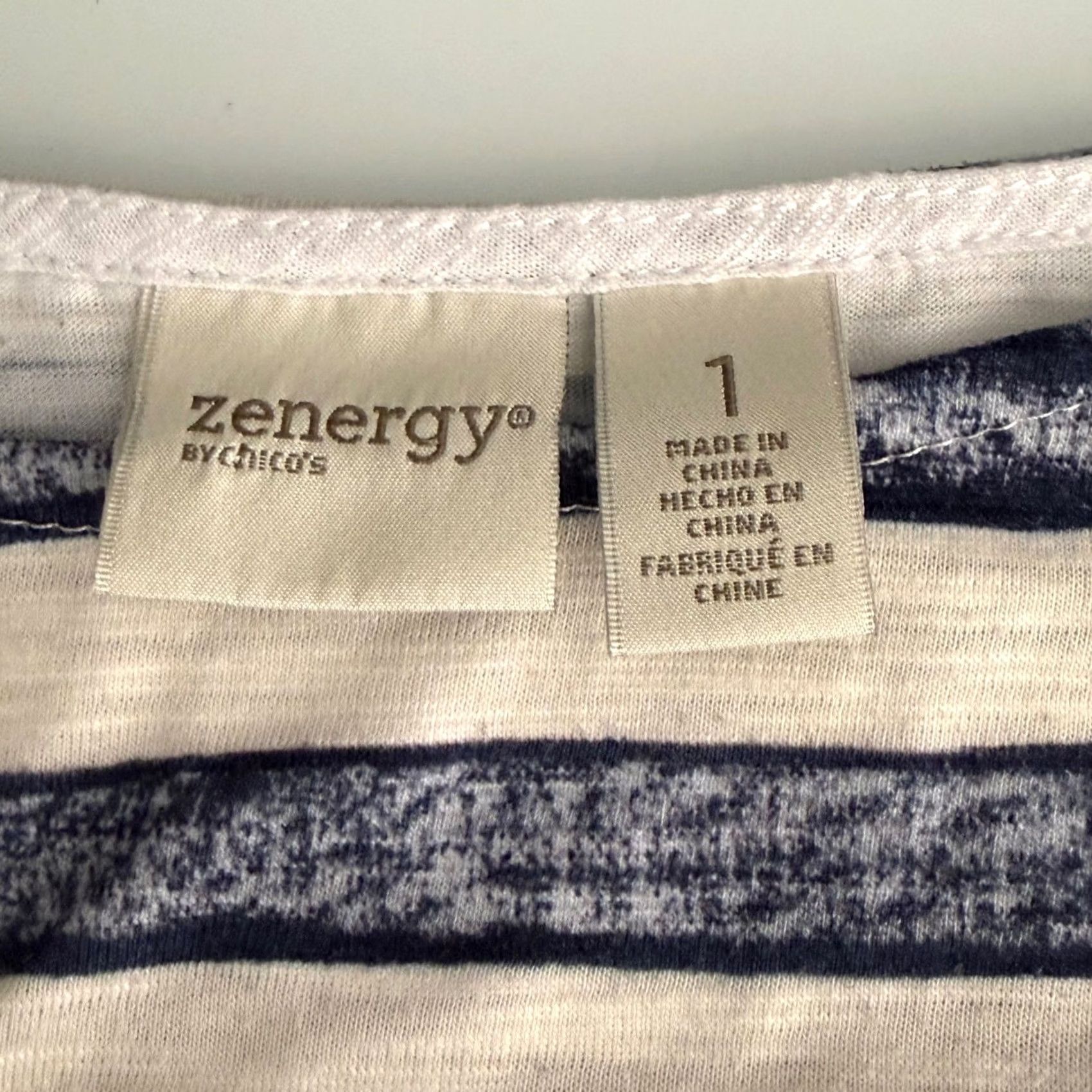 Vintage Zenergy by Chico's Womens T-Shirt Cold Shoulder Striped Blue White Crew Neck Short Sleeve 8 Regular Casual Summer Womens Size M / US 6-8 / IT 42-44 - 6 Thumbnail
