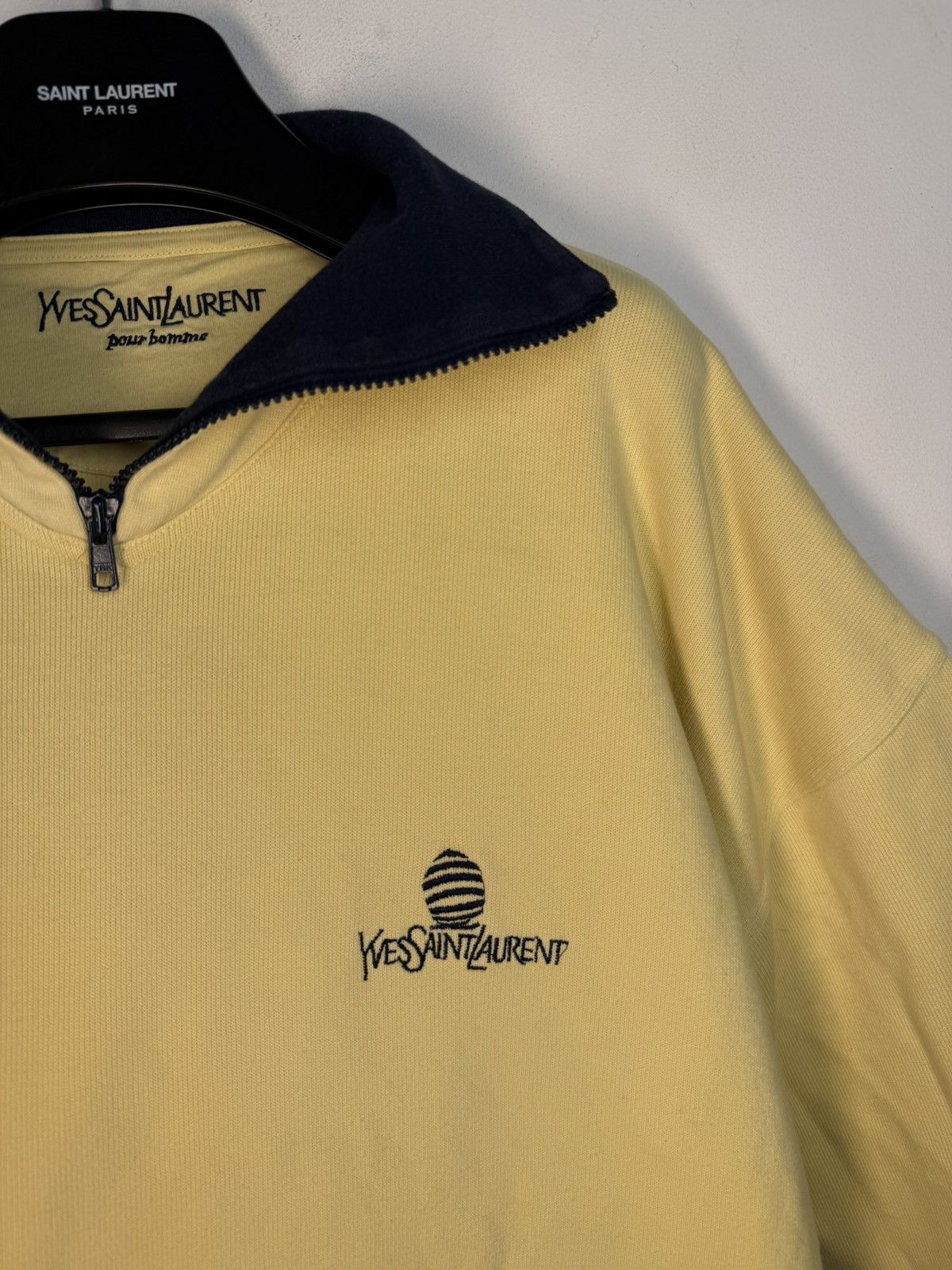 90s Yellow YSL Sweatshirt 1/4 Quarter Zip Vintage Old Money