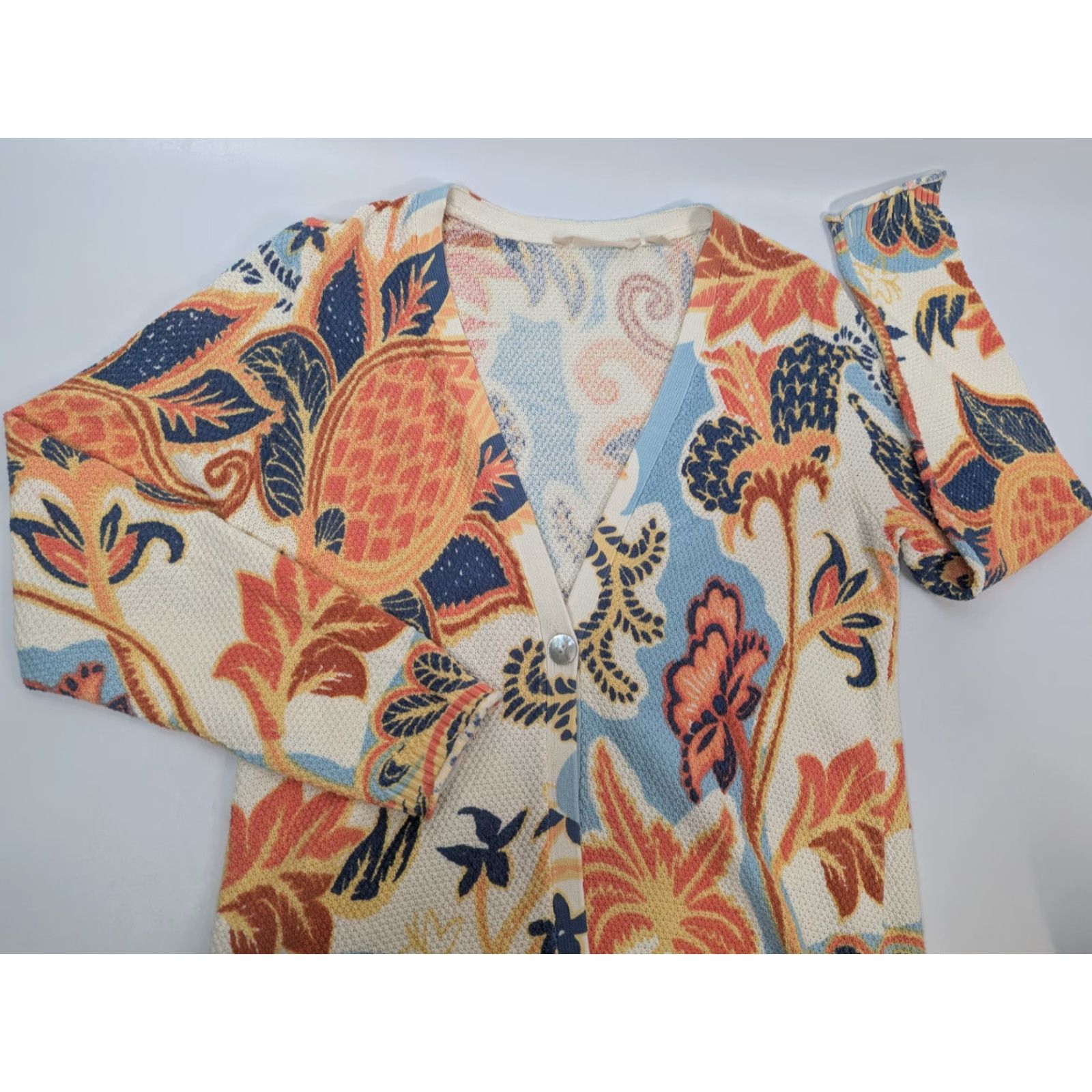 Soft Surroundings Soft Surroundings Cardigan Sweater Womens S Ivory Floral Beach Open-Knit V-Neck Lightweight 100% Cotton Paisley 2GE07 Size S / US 4 / IT 40 - 6 Thumbnail