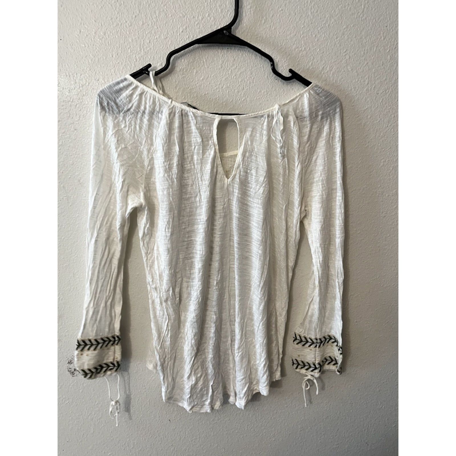 American Eagle Outfitters VINTAGE American Eagle Women's Blouse S Ivory Boho Embroidered Cotton Casual Long Sleeve Size S / US 4 / IT 40 - 2 Thumbnail
