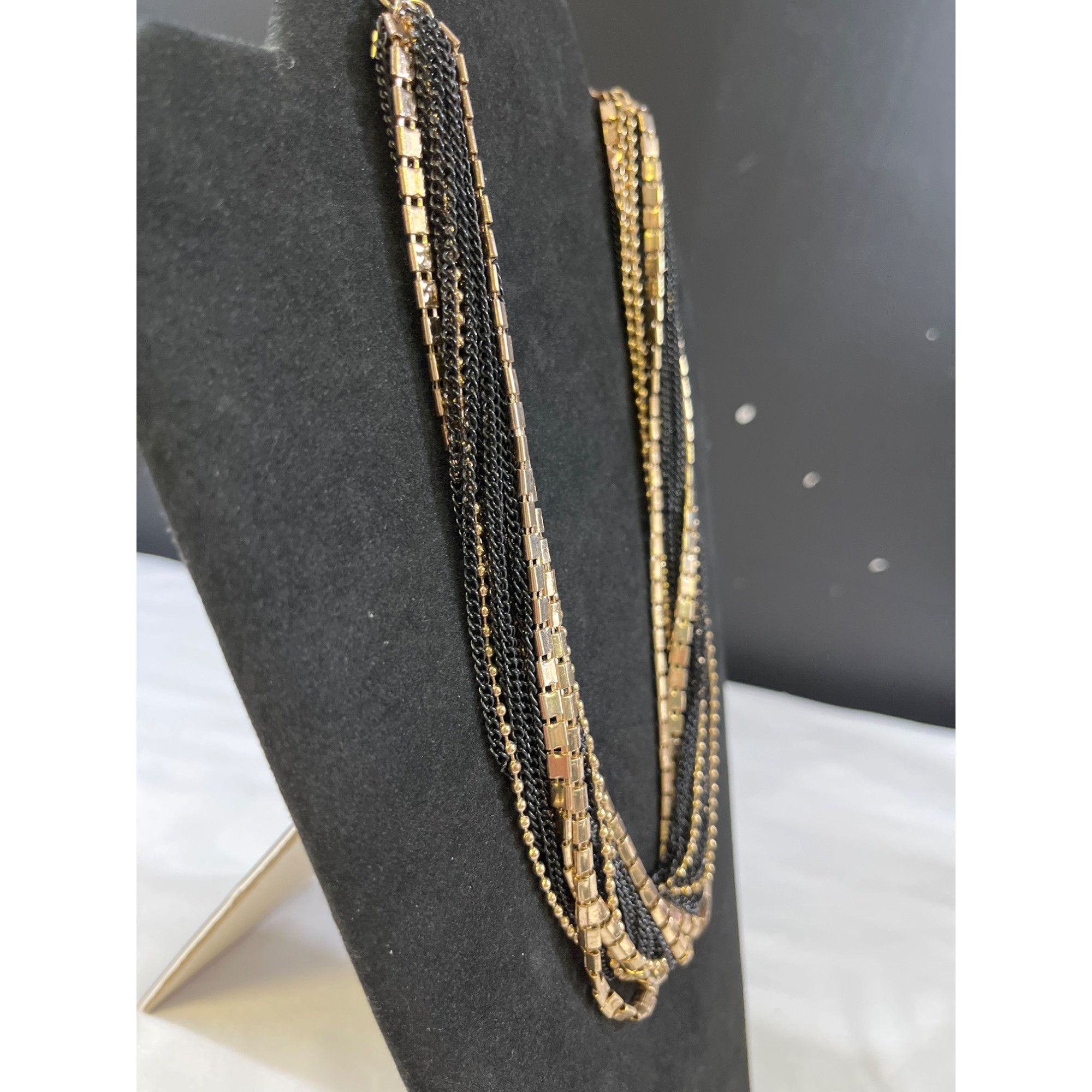 Other Vintage Womens Gold & Black 10 Strand Chain Necklace SKU 640 Size ONE SIZE - 2 Thumbnail