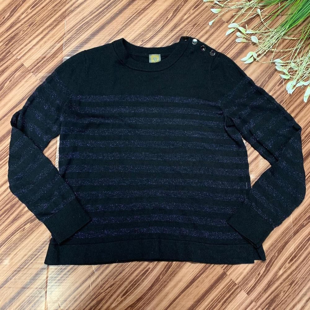 Designer Anne Klein Black & Sheer Purple Shimmer Sweater, L Size L / US 10 / IT 46 - 1 Thumbnail