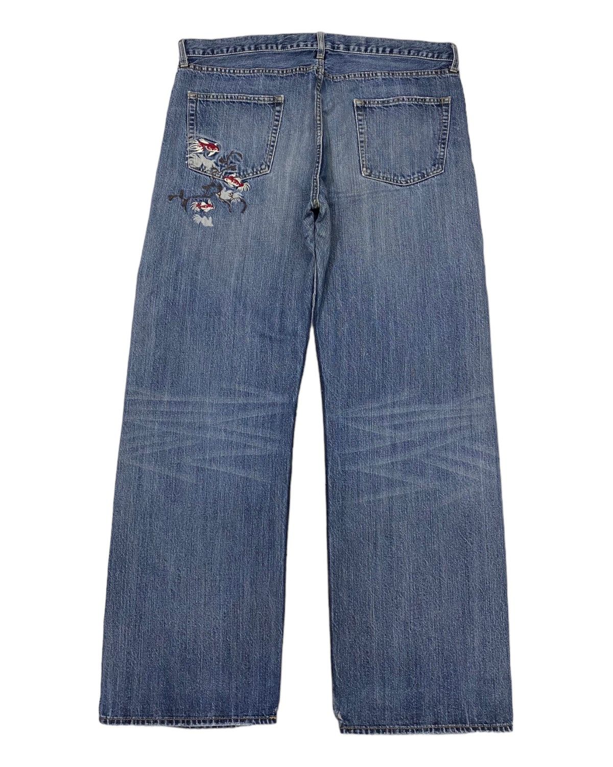 Japanese Brand 🔥JAPANESE KOI FISH EMBROIDERY BAGGY DISTRESS DENIM JEANS Size US 38 / EU 54 - 3 Thumbnail