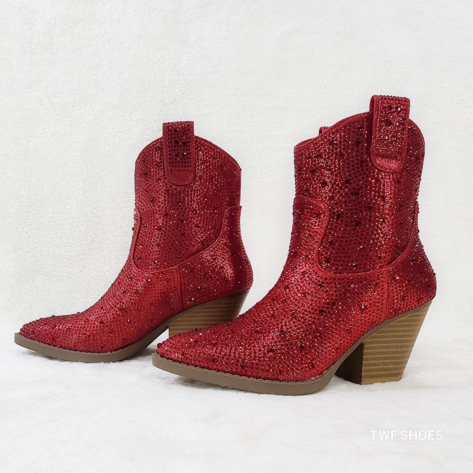 Other Dolly Red Rhinestone Glitter Disco Cowgirl Country Glam West Size US 8 / IT 38 - 1 Thumbnail