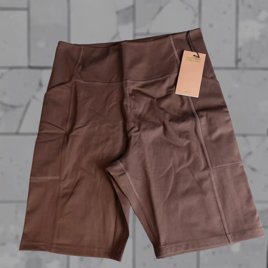 Girlfriend Collective VINTAGE Girlfriend Collective Womens Shorts 2XL Brown Solid Bike High Rise NEW Size 40" / US 18 - 1 Thumbnail