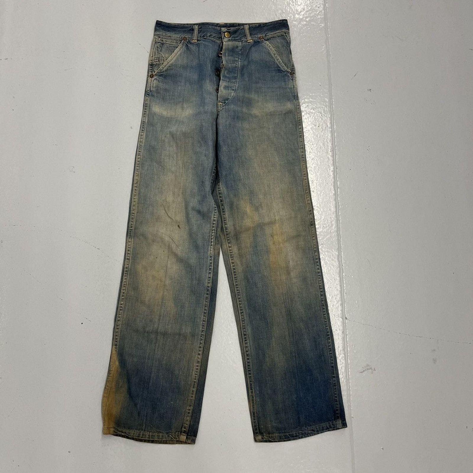 Other Vintage 50s Crown Blue Donut Buttonfly Jeans 27x30 Size 27" / US 4 / IT 40 - 1 Thumbnail