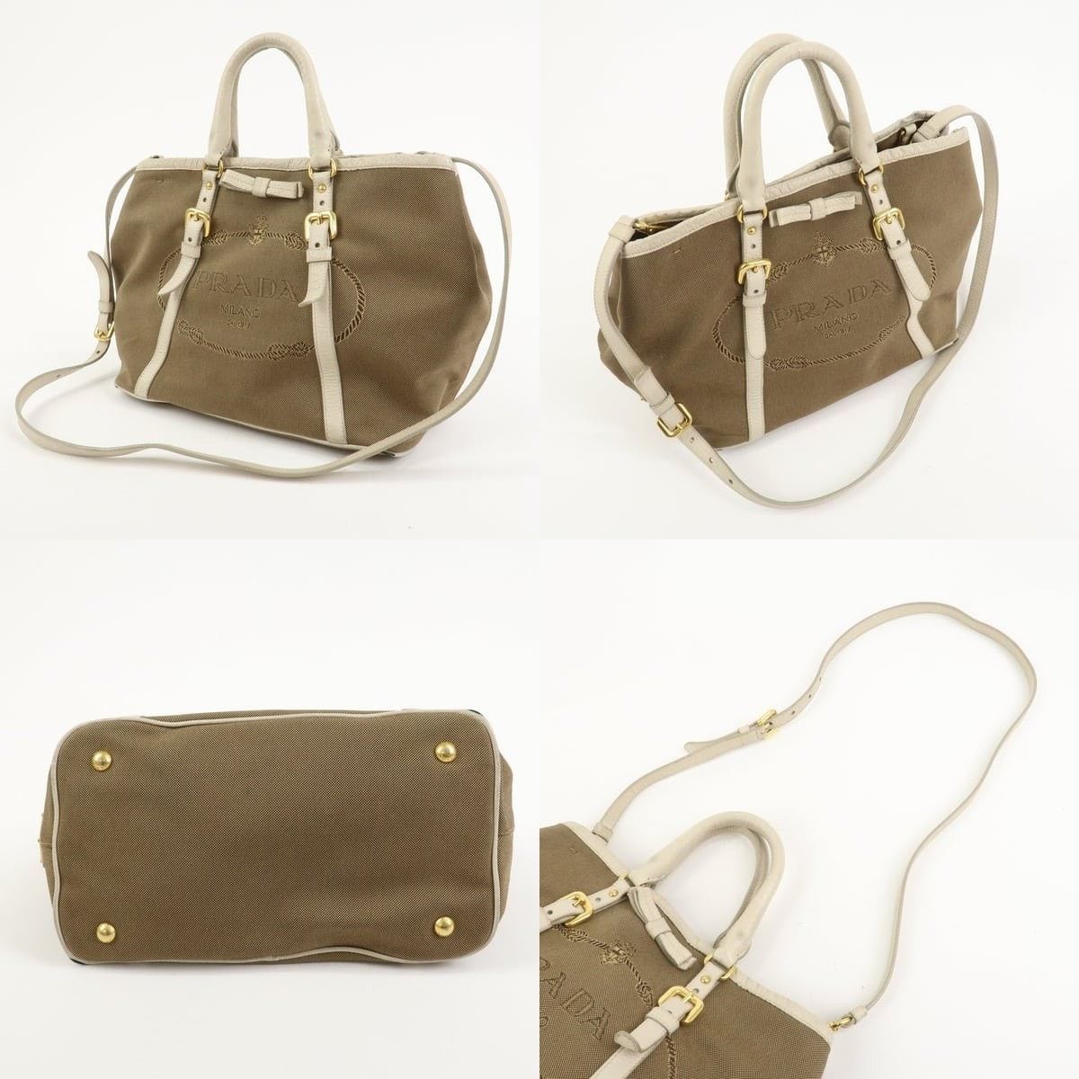 Prada Prada Logo Jacquard Canvas Tote Brown Size ONE SIZE - 3 Thumbnail