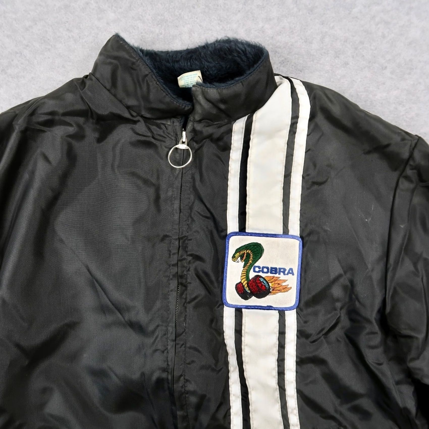 Ford VINTAGE Ford Cobra Racing Jacket L Large Black Nylon Faux Fur Lined USA Made Bomber Jacket Men Size US L / EU 52-54 / 3 - 3 Thumbnail
