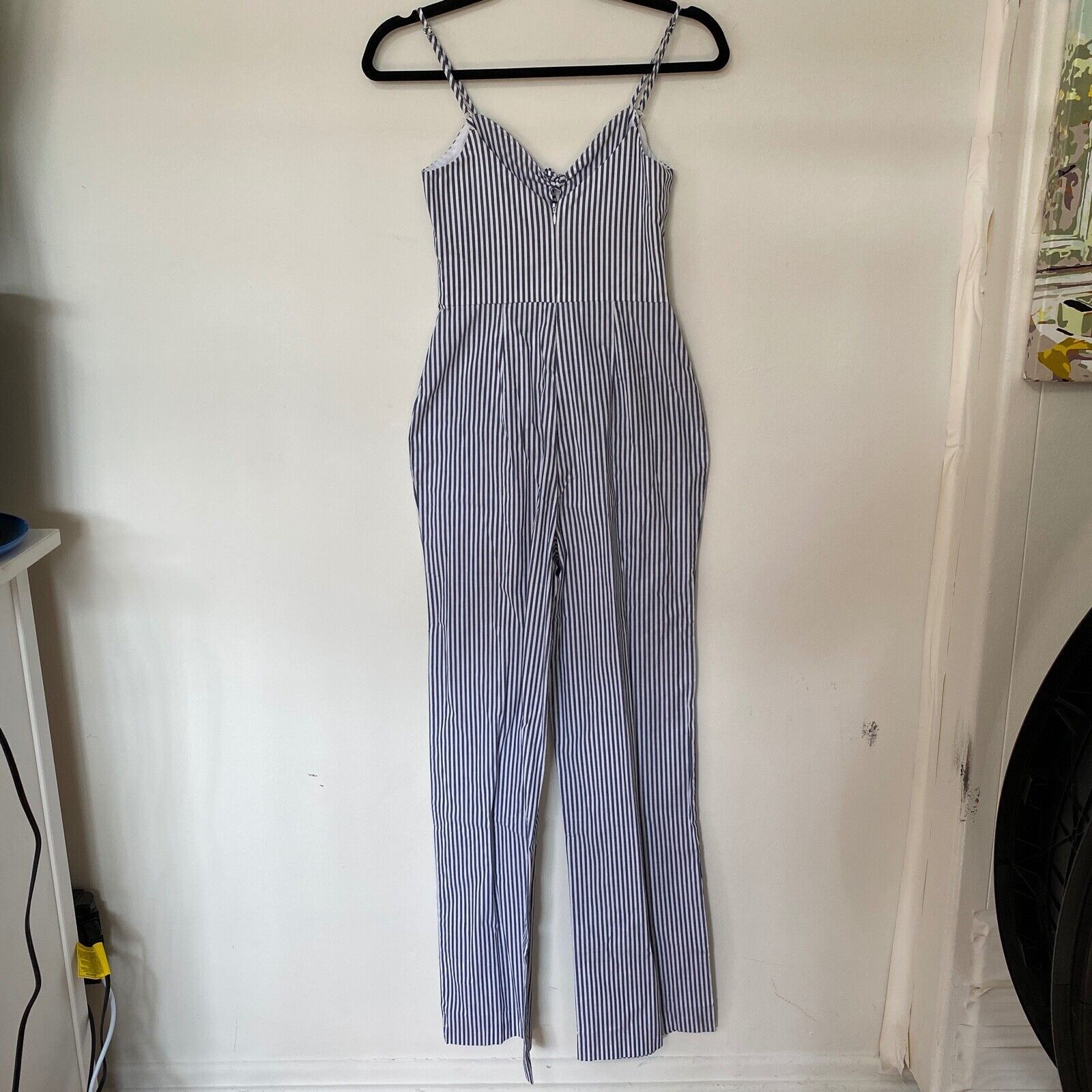 Other WAYF Massa Front Tie Blue White Pin Stripe Jumpsuit XS Size 25" / US 0 / IT 36 - 6 Thumbnail