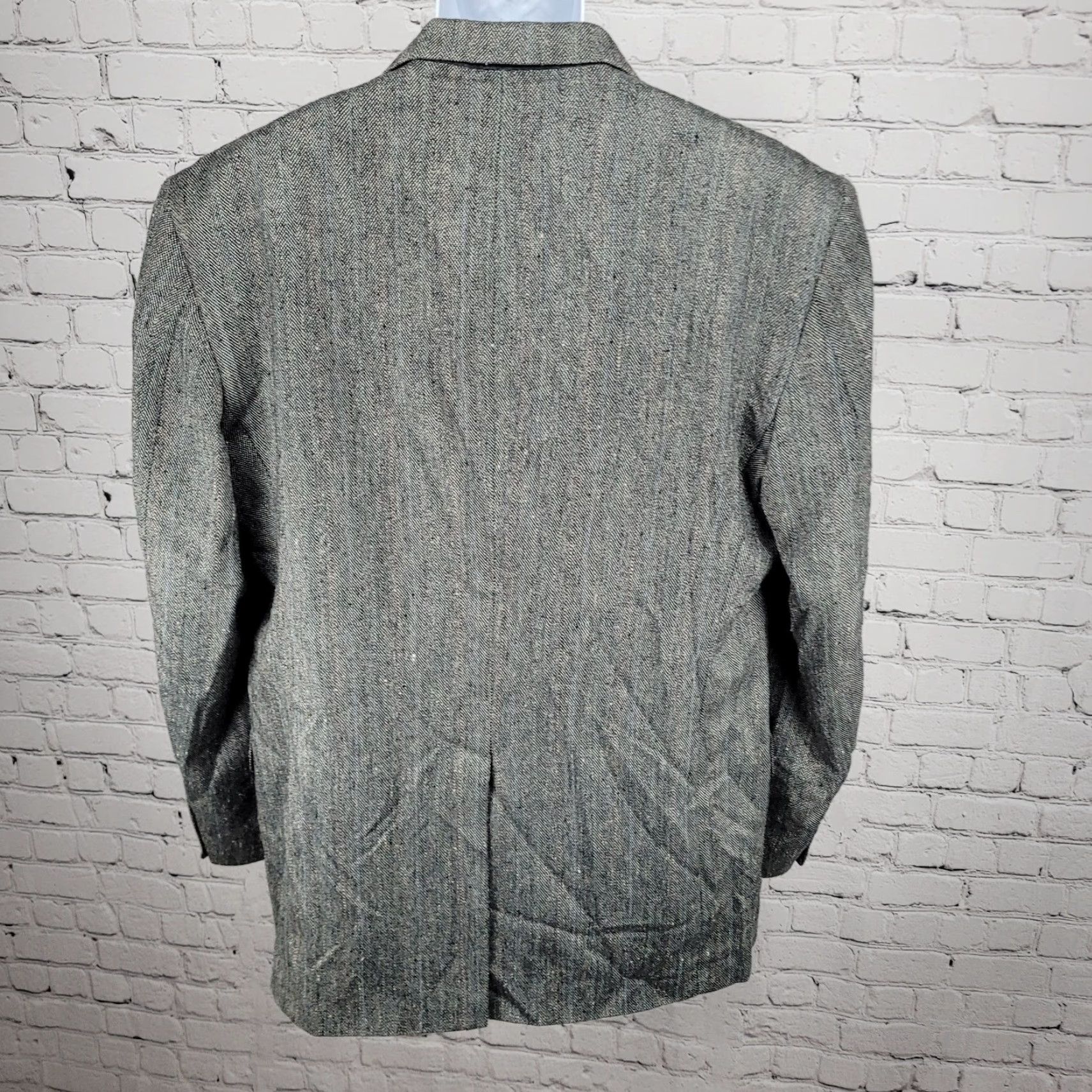 Stafford Stafford Black White Silk Wool Blend 2 Button Notch Blazer Sport Coat 44L Men Size 44R - 2 Thumbnail