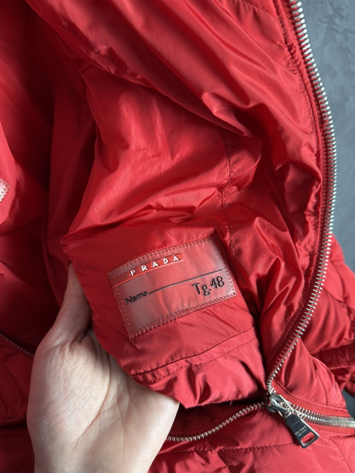 Prada 2008 Prada Red Diamond Women’s Quilted Puffer Jacket Size XL / US 12-14 / IT 48-50 - 15 Thumbnail