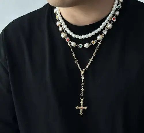 VIBE 3Pcs/Set Creative Rhinestone Imitation Pearl Chain Necklace Size ONE SIZE - 2 Thumbnail