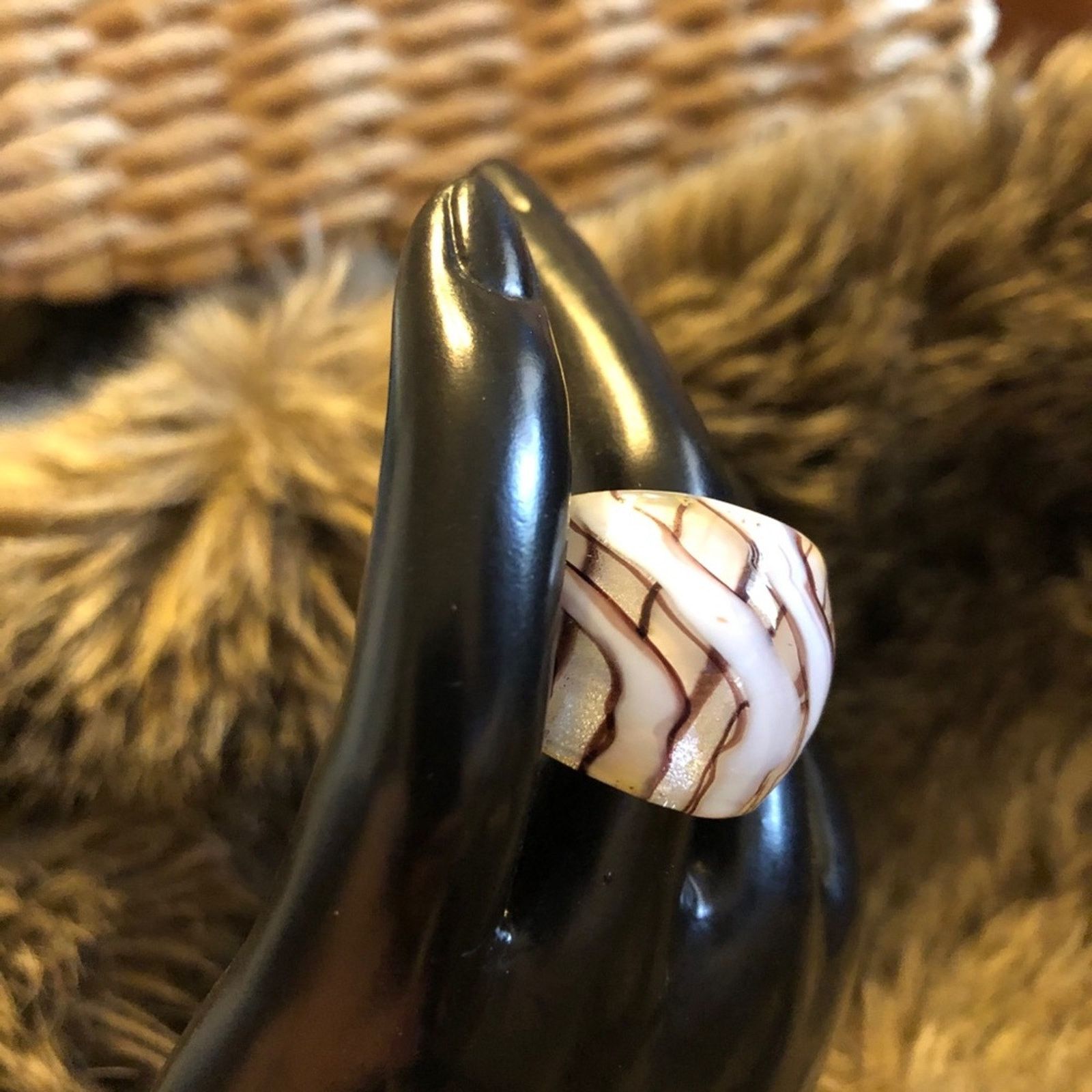 Handmade Handmade brown and white sparkle glass ring Size ONE SIZE - 5 Thumbnail