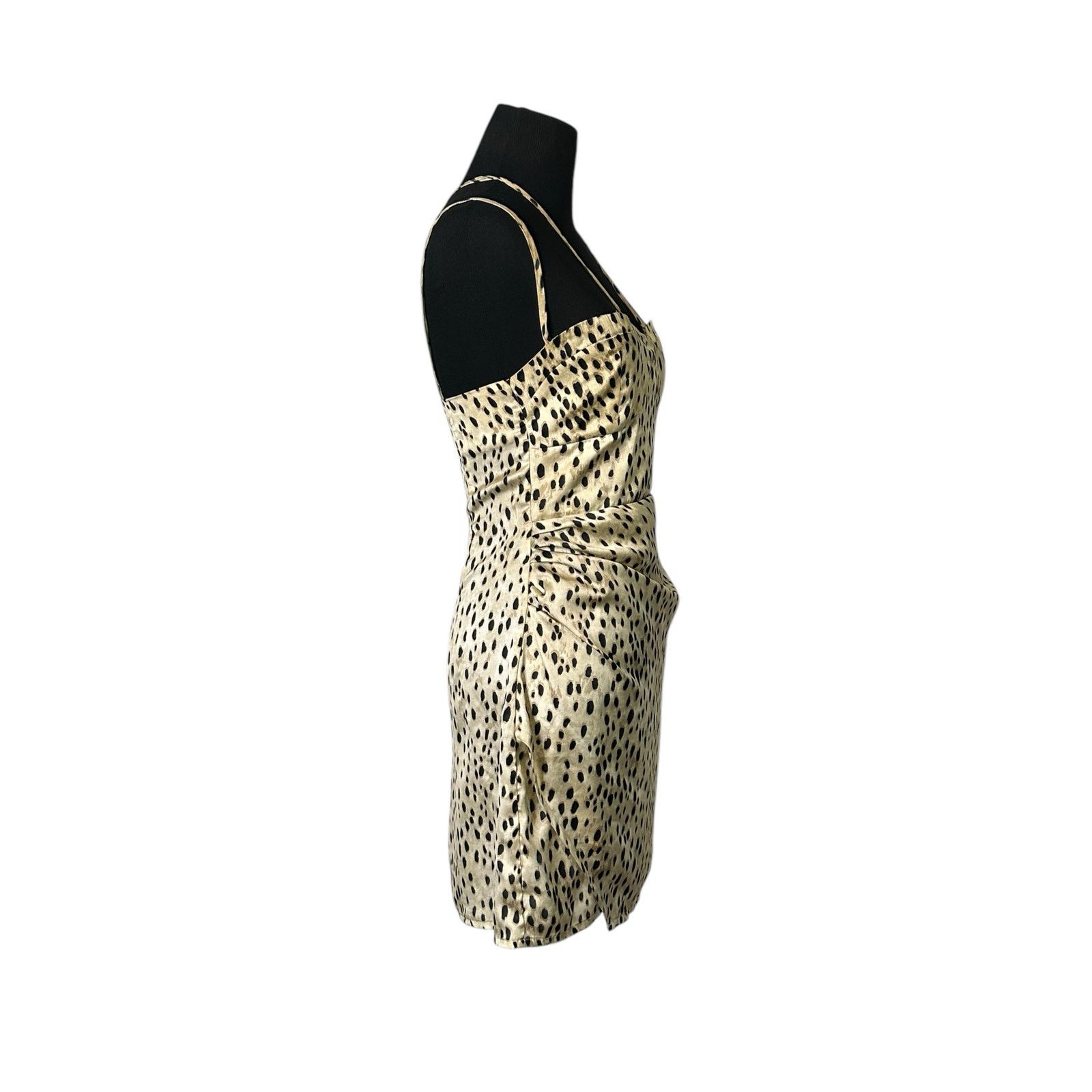 Zara Zara Beige Black Satin Animal Print Mini Slip Dress size XS Size XS / US 0-2 / IT 36-38 - 7 Thumbnail