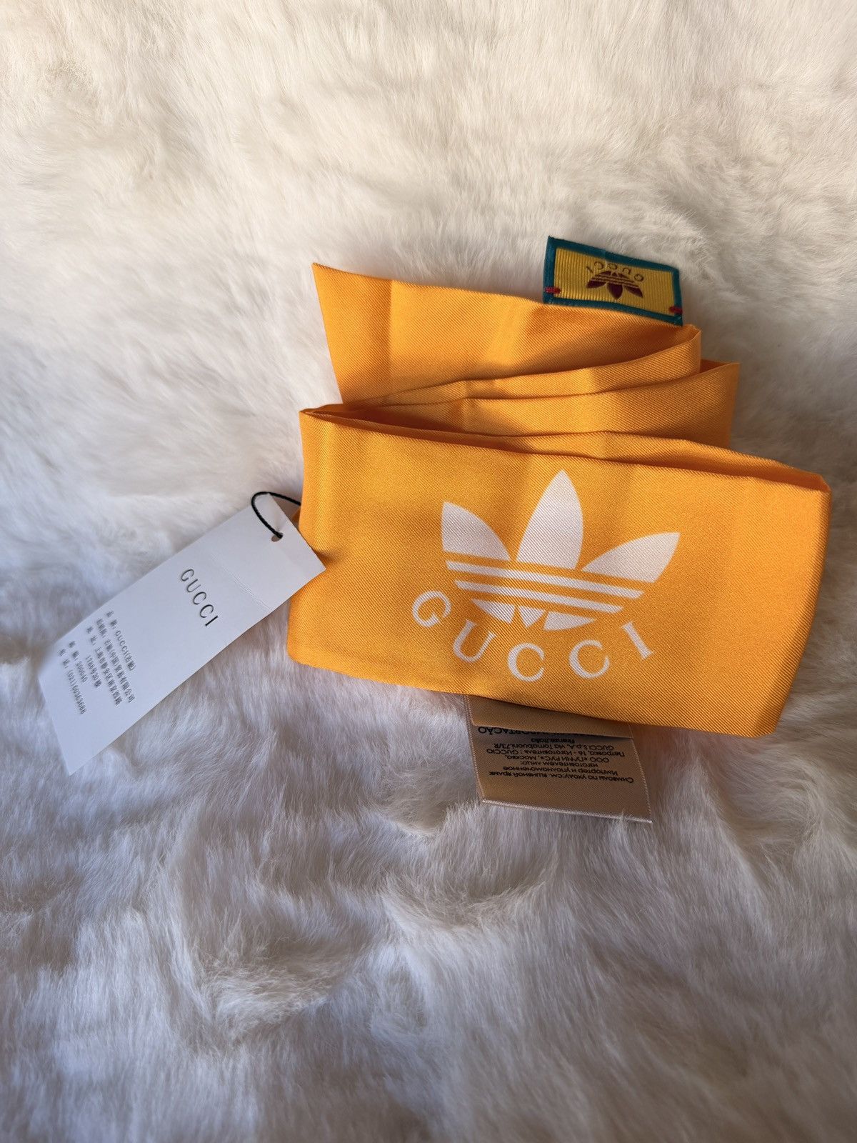 Adidas × Gucci Gucci x Adidas Orange Silk Scarf Rare Trefoil Logo NWT Size ONE SIZE - 7 Thumbnail
