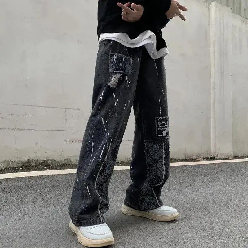 Japanese Brand × Jean Bandana Patchwork Straight Leg Baggy Jeans Size US 30 / EU 46 - 3 Thumbnail