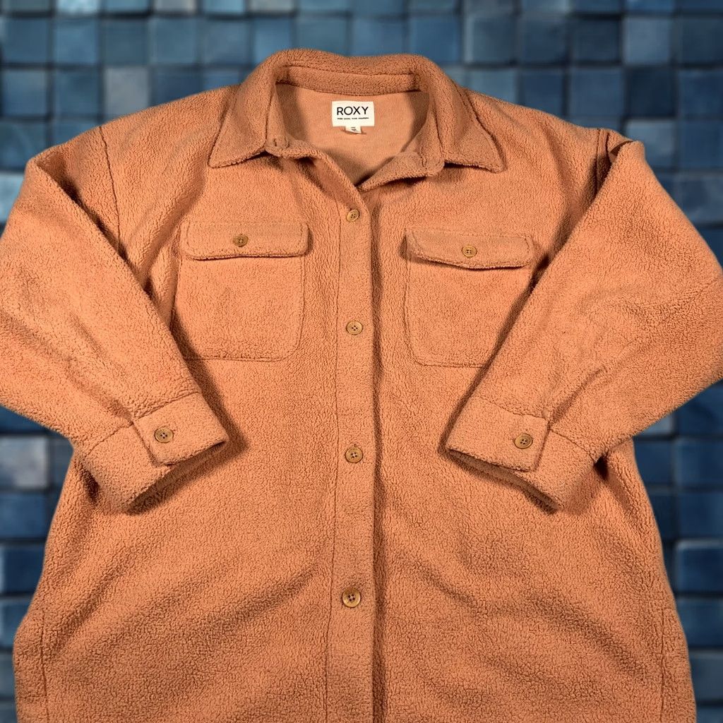 Vintage Roxy Jacket Womens L Rust Sherpa Fleece Button Front Shacket Cozy Pockets Size L / US 10 / IT 46 - 1 Thumbnail