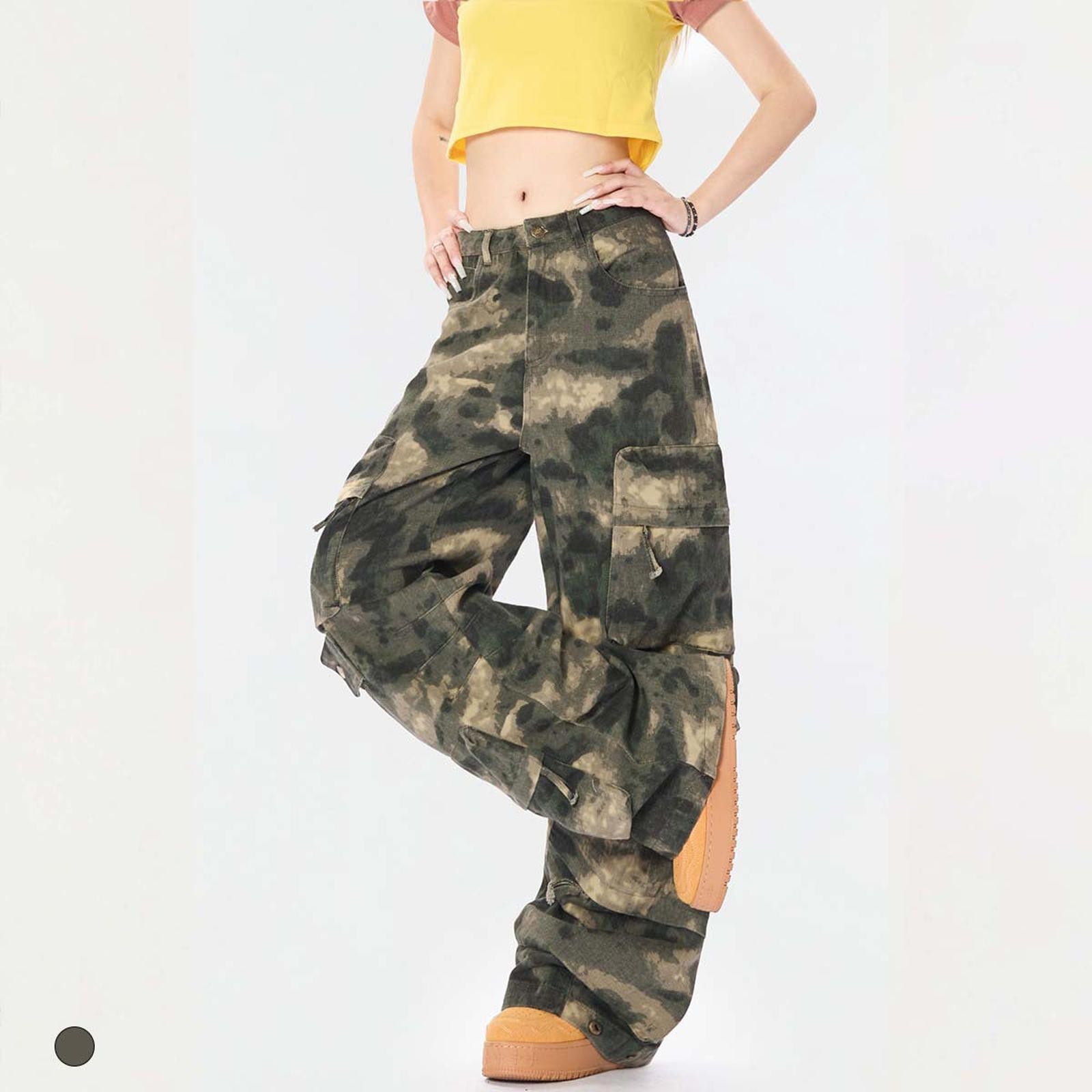 Other Green Camo Cargo Pants, Baggy Wide Leg Utility Pants Size US 32 / EU 48 - 3 Thumbnail