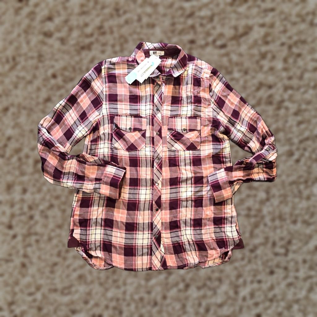 Vintage KUT from the Kloth Top Womens Medium Pink Burgundy Plaid Snap Button Casual Shirt Size M / US 6-8 / IT 42-44 - 1 Thumbnail