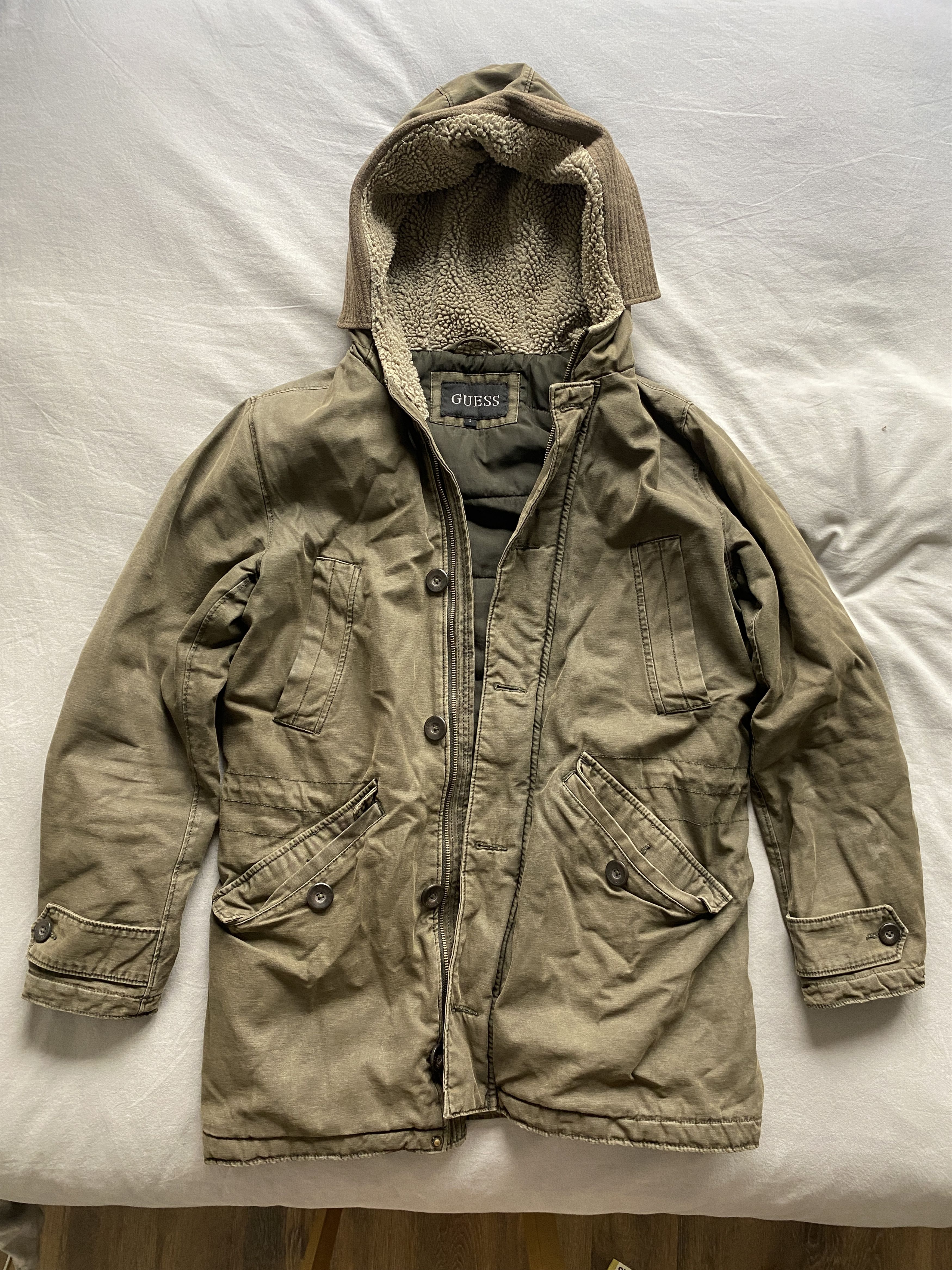image of Guess Men’S Parka Insulated Jacket Olive Green Small, Men's