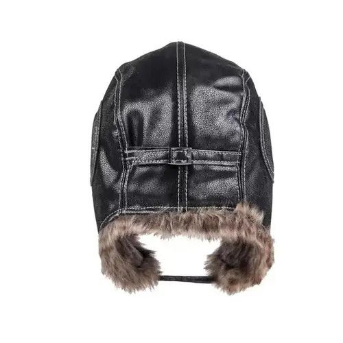 Other Russian Style Black Faux Leather Fur Winter Hat Size ONE SIZE - 2 Thumbnail