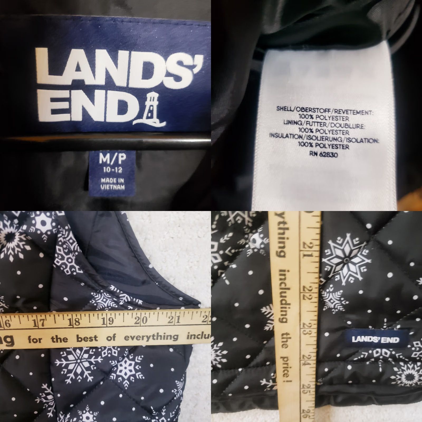 Lands' End VINTAGE Lands' End Outfitters Womens MP Black Snowflake Full Zip Quilted Vest Size M / US 6-8 / IT 42-44 - 9 Thumbnail