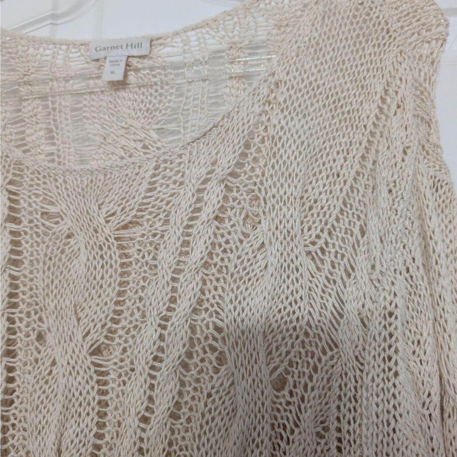 Designer Garnet Hill Cabled Pullover Womens Size XL Ecru Beige Linen Size US XL / EU 56 / 4 - 3 Thumbnail