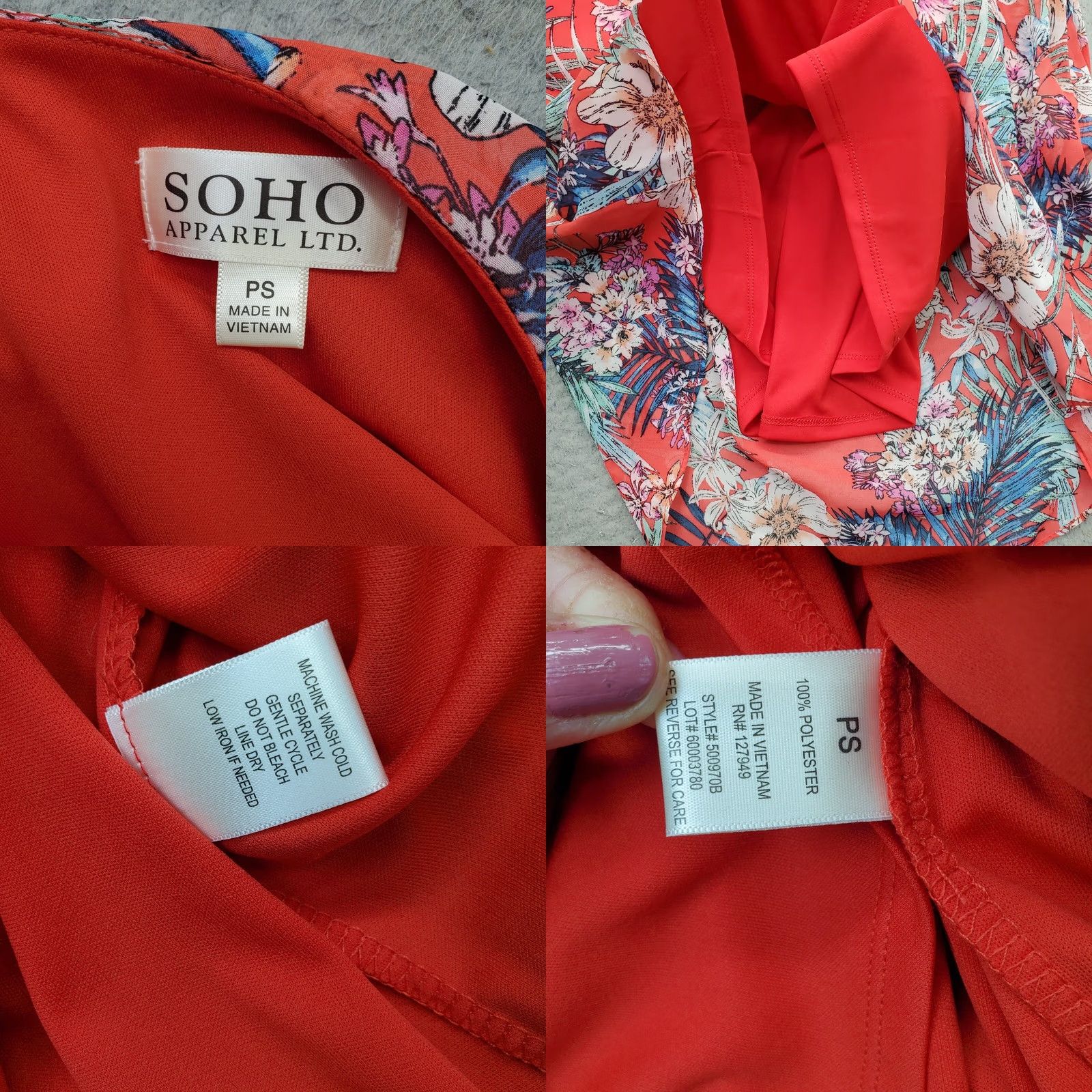 Vintage SOHO Apparel Womens PS Floral Leaf Lined Ruffle Front Tie Waist Mini Dress Shirt Dress Size S / US 4 / IT 40 - 8 Thumbnail