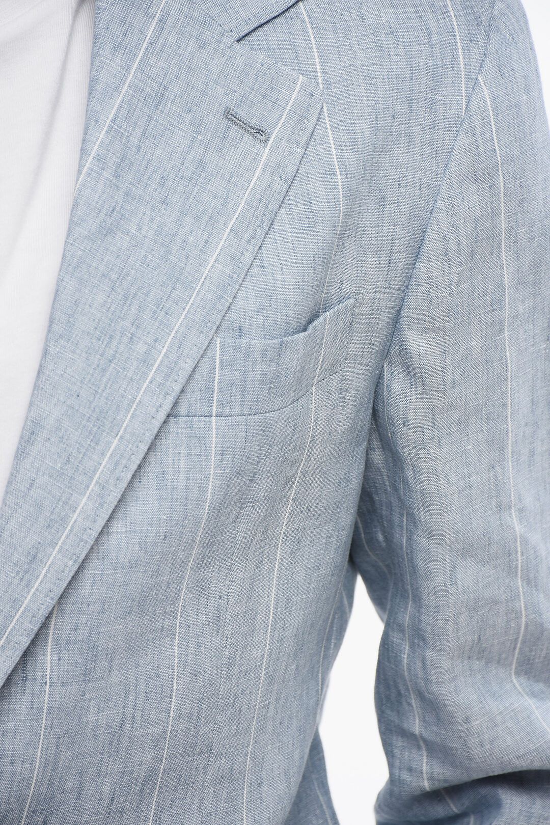 Brunello Cucinelli og1mm0725 Pinstriped Linen Blazer Light Blue Size US L / EU 52-54 / 3 - 3 Thumbnail