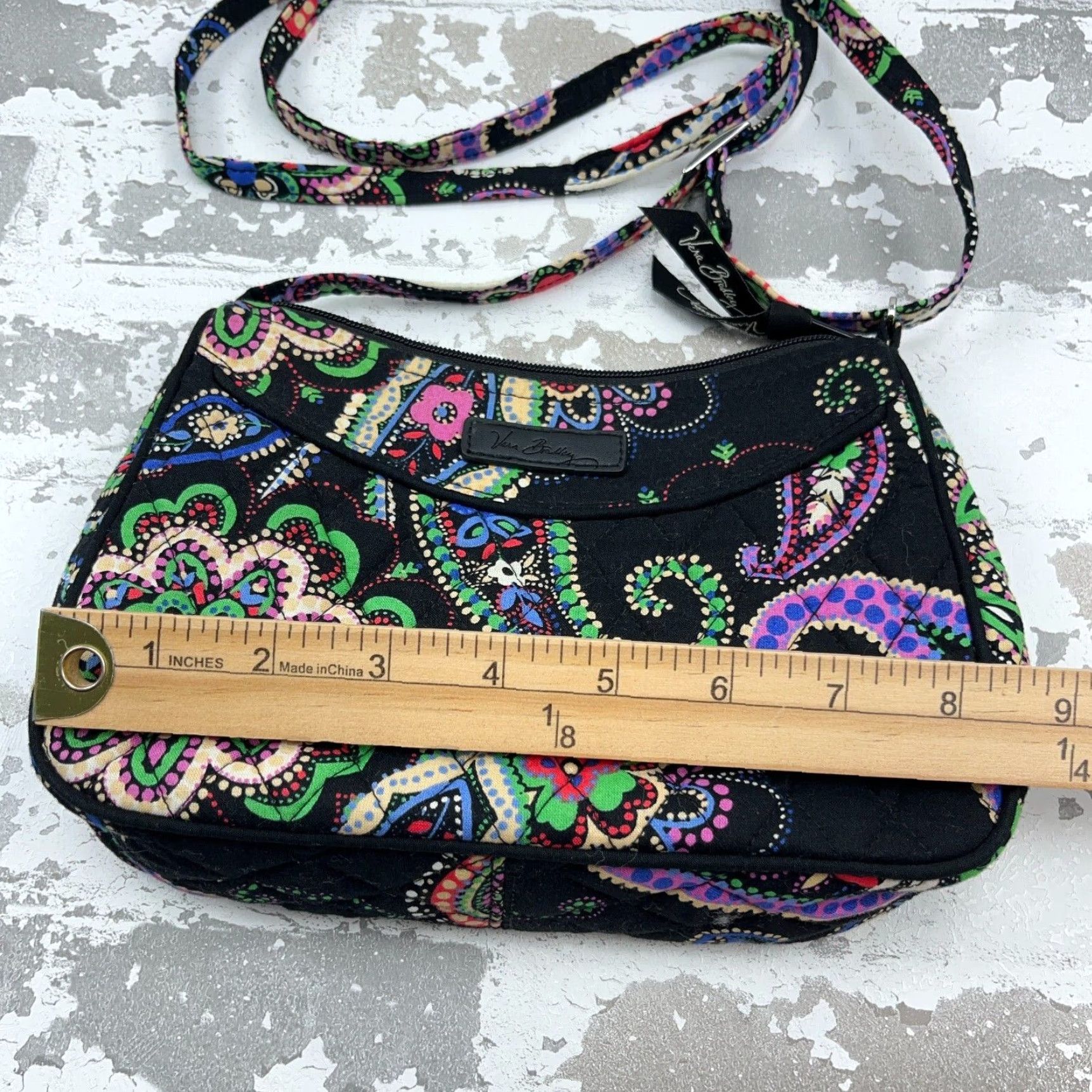 Vintage Vera Bradley Crossbody Bag Small Live Paisley Black Purple Womens RFID Blocking Adjustable Strap Quilt Canvas Cotton Zip Matte Finish 90s Theme? Size ONE SIZE - 4 Thumbnail