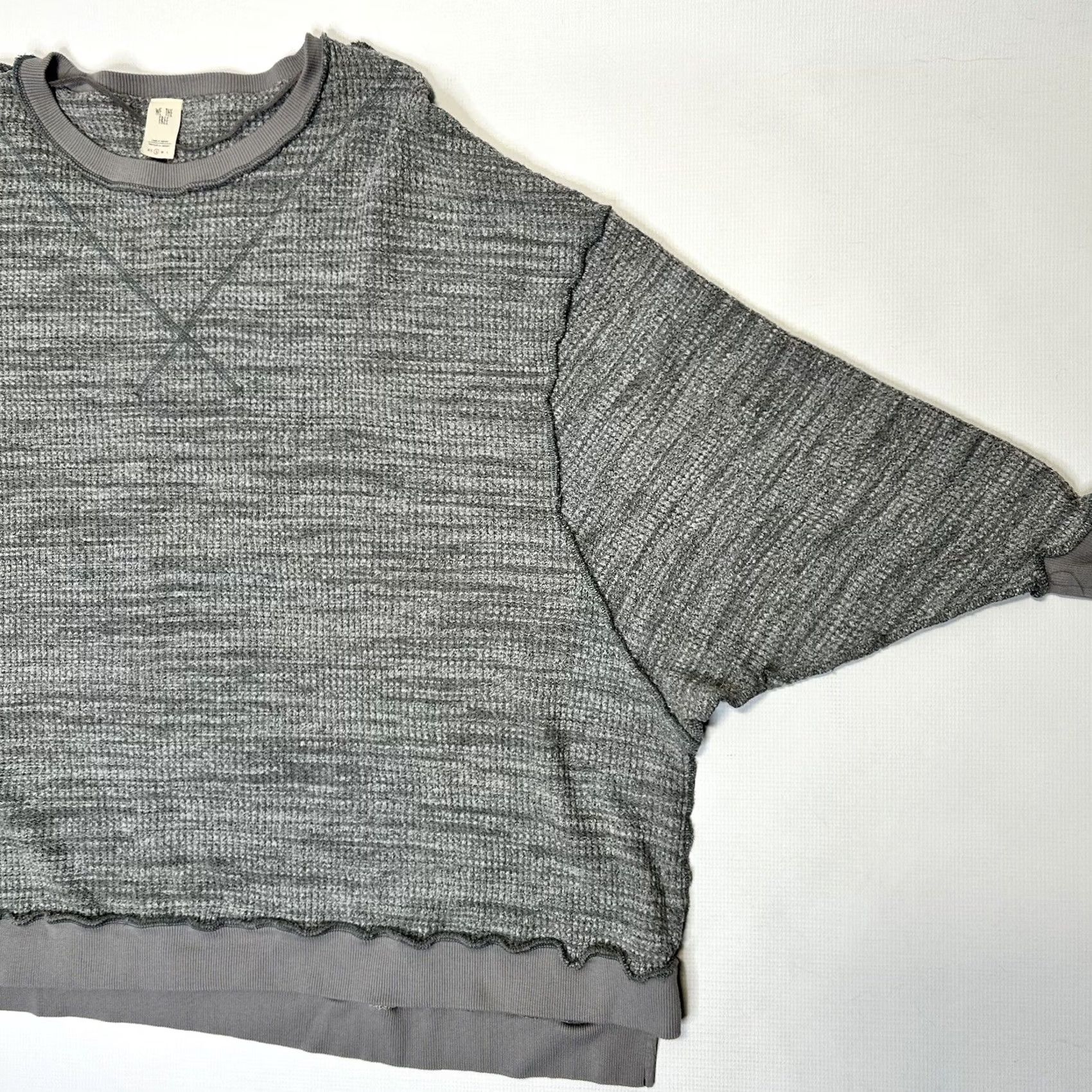 Vintage We the Free People Thermal Waffle Knit Top Shirt Gray Small Oversized Dolman Sleeve Round Neck Blouse Women Fall Winter Bohemian Size S / US 4 / IT 40 - 3 Thumbnail