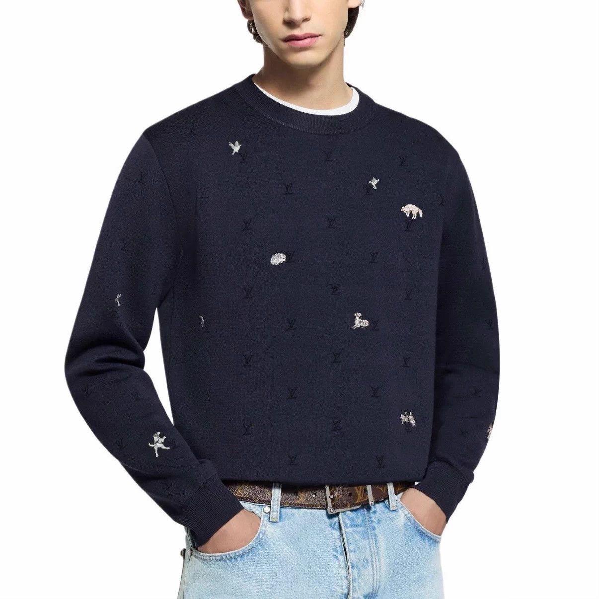 Louis Vuitton LV Monogram Animal Embroidered Wool Blend Sweater L Size US L / EU 52-54 / 3 - 6 Thumbnail