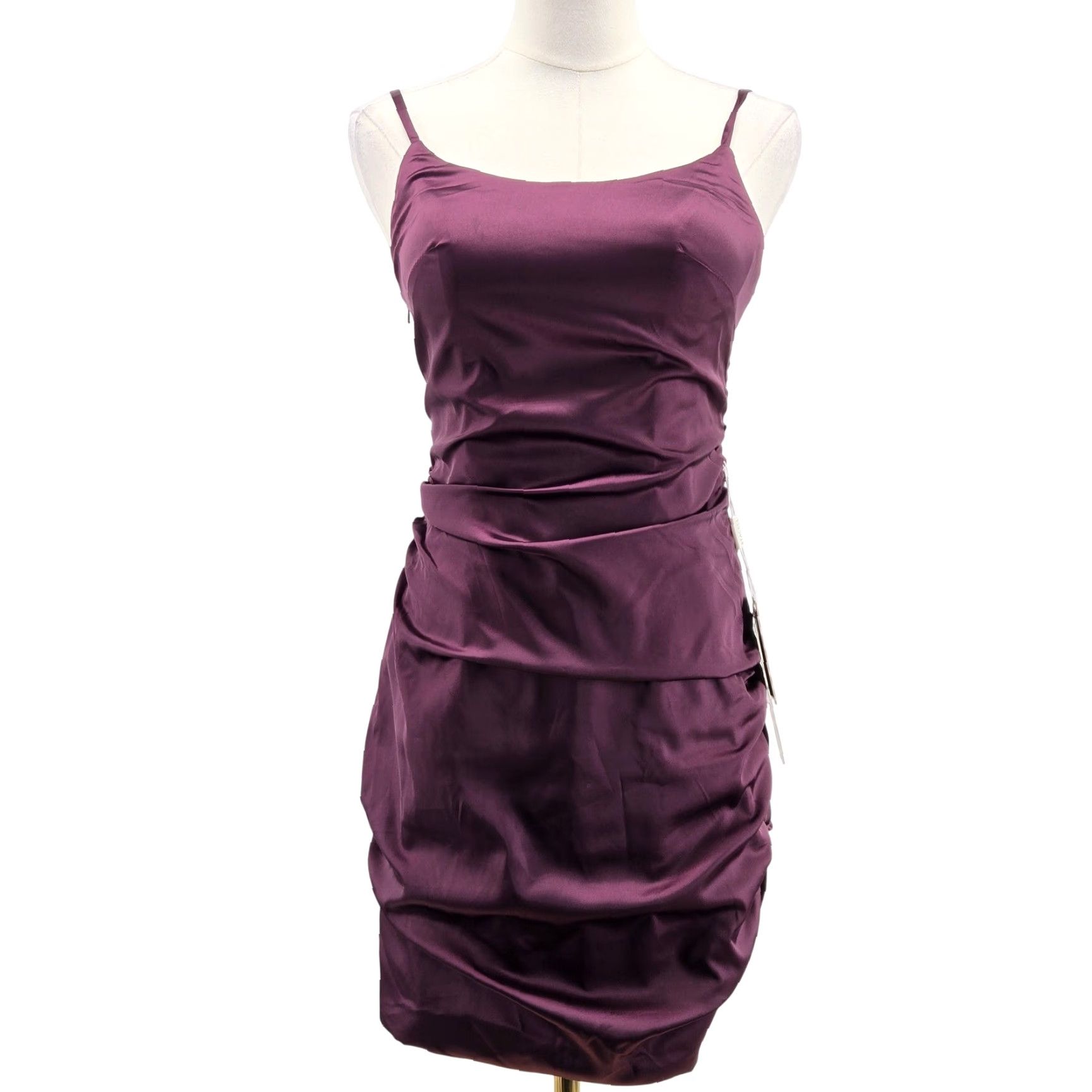 Vintage STACEES Dress Womens 4 Purple Slip Dress Short Satin Ruched Wedding Party Size 27" / US 4 / IT 40 - 2 Thumbnail