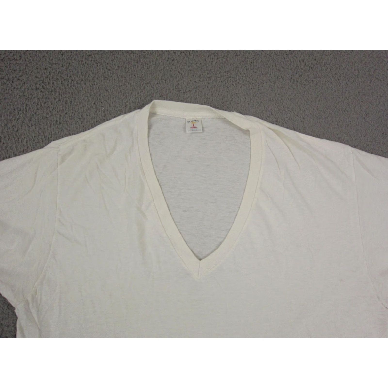 Jockey VINTAGE Jockey Shirt Adult Large White Cotton Knit Short Sleeve Crew Neck Mens 80s 90s T-Shirt All Seasons Easy Care Solid Size US L / EU 52-54 / 3 - 2 Thumbnail
