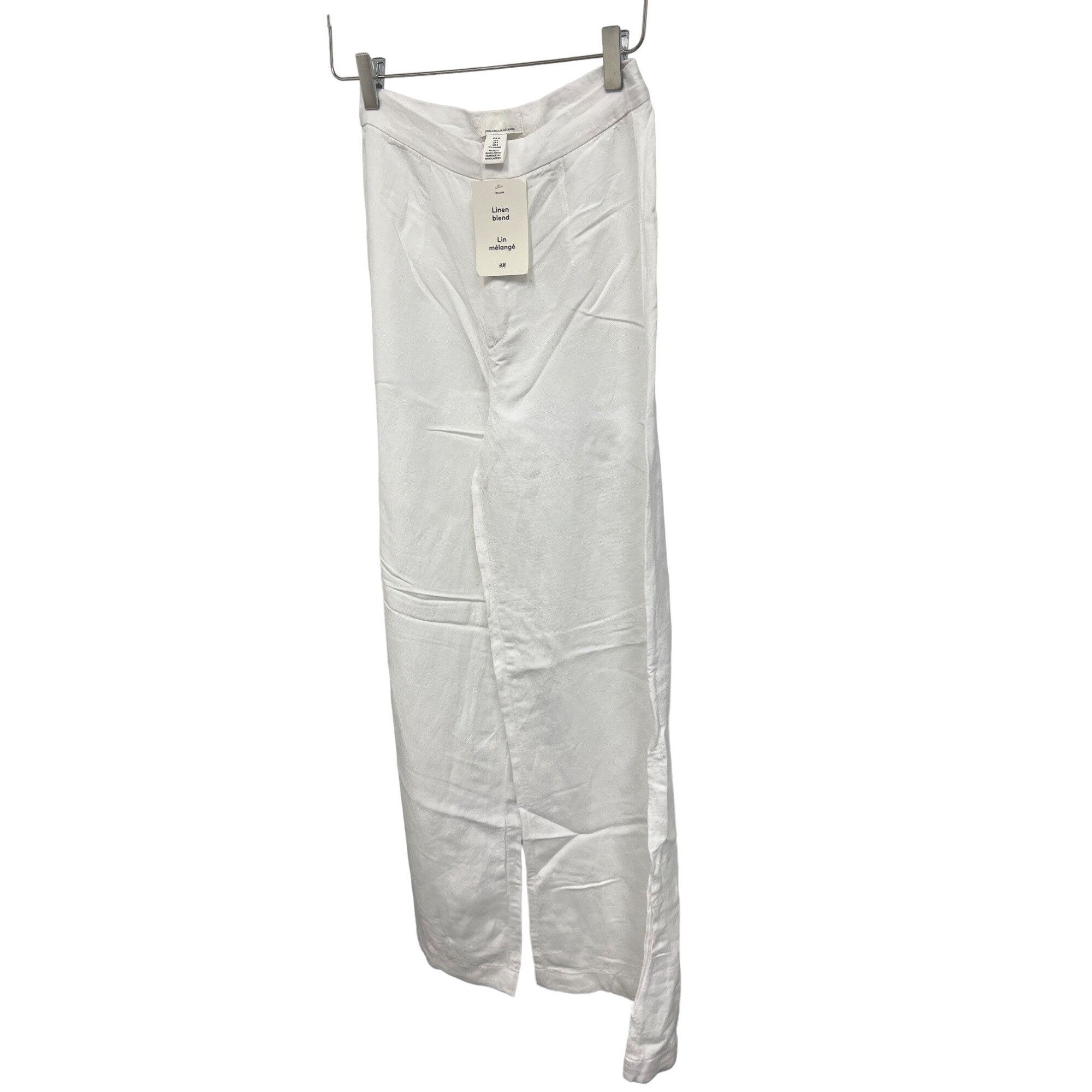 H&M H&M White Linen Blend Wide Leg Pants Flowy Size 27" / US 4 / IT 40 - 3 Thumbnail