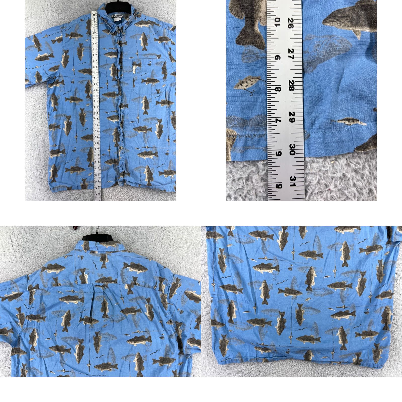 Vintage Columbia Shirt Men 2XL Blue Button Up Fish Pattern Casual Button-Up Cotton Short Sleeve MENS Size US XXL / EU 58 / 5 - 9 Thumbnail