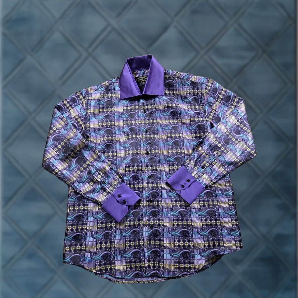 Vintage Daniel Ellissa Shirt Mens XL Purple Geometric Print Shiny Long Sleeve Button-Up Size US XL / EU 56 / 4 - 1 Thumbnail