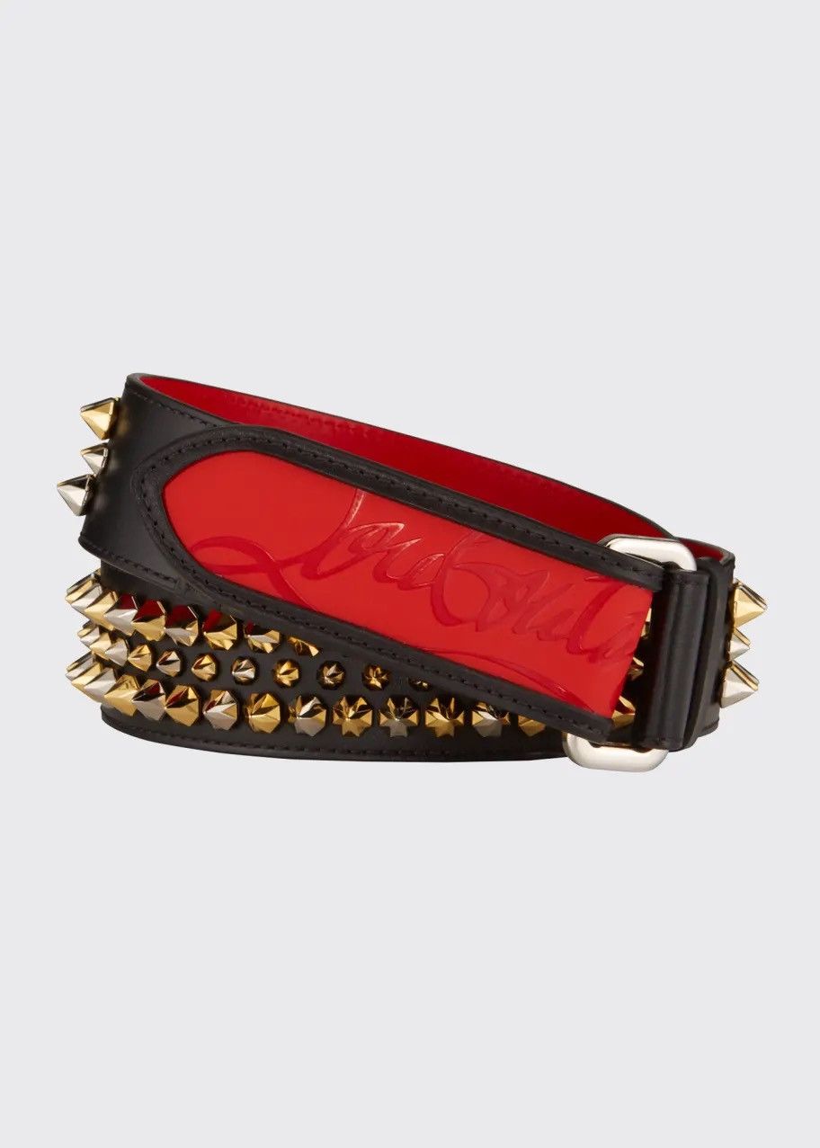 image of Christian Louboutin Men's Loubi Spiked Leather Belt (Size 44)